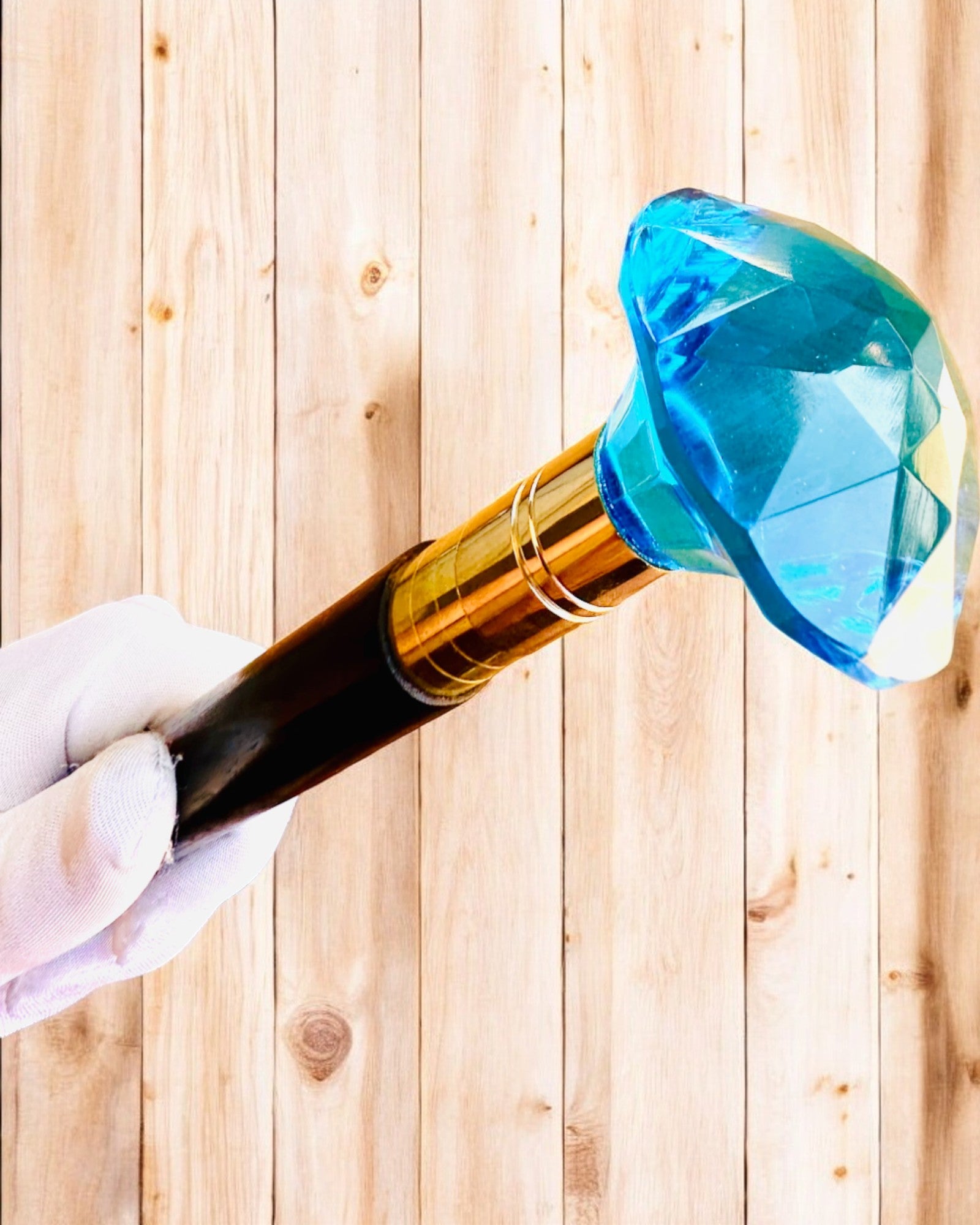 Ράβδος για περπάτημα "Μπλε Διαμάντι" - Ξύλινη Χειροποίητη, δυνατότητα χάραξης