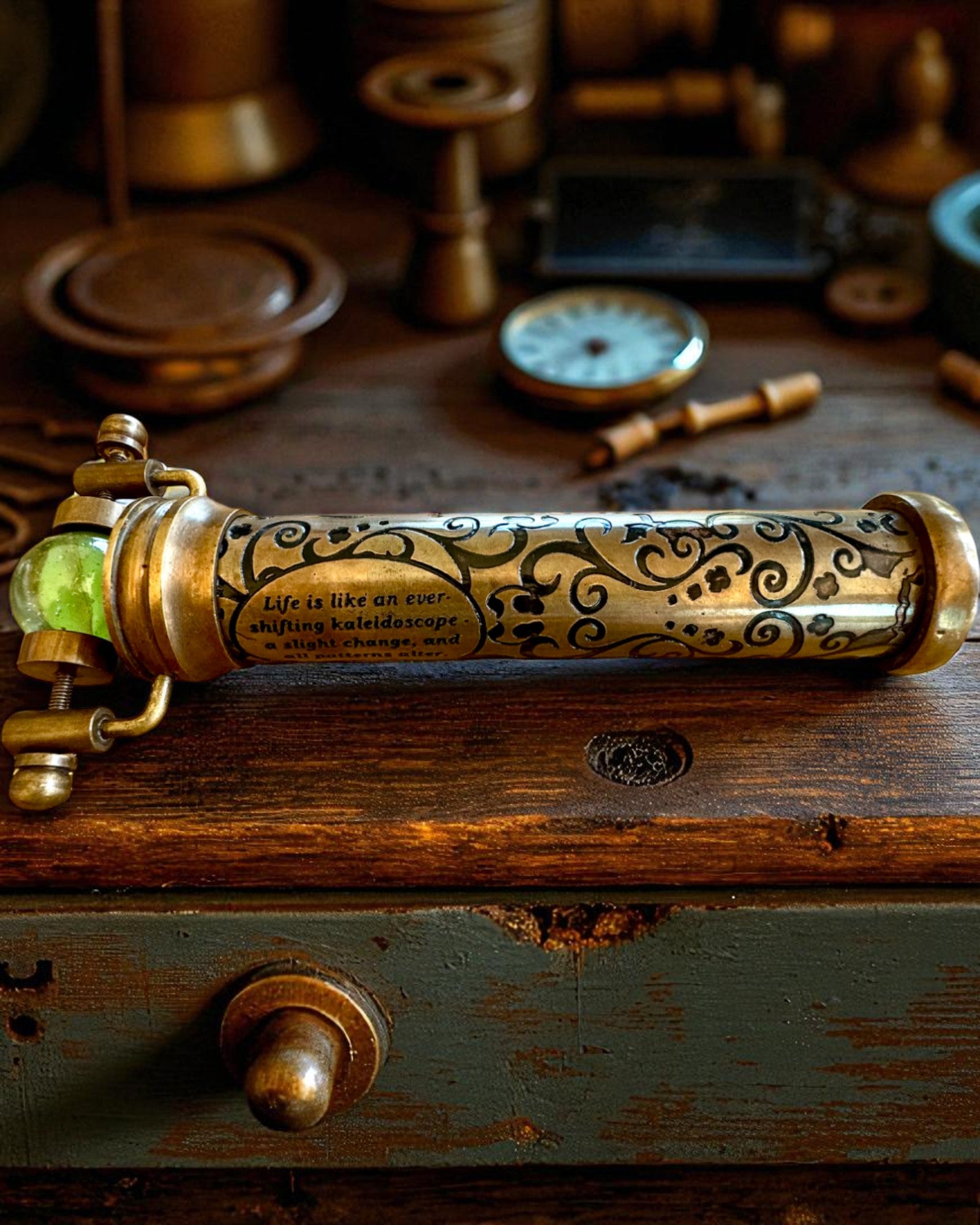 Καλειδοσκόπιο Vintage «Emerald Dreams», 15 cm – χειροποίητο, δυνατότητα εξατομίκευσης με χάραξη για δώρο