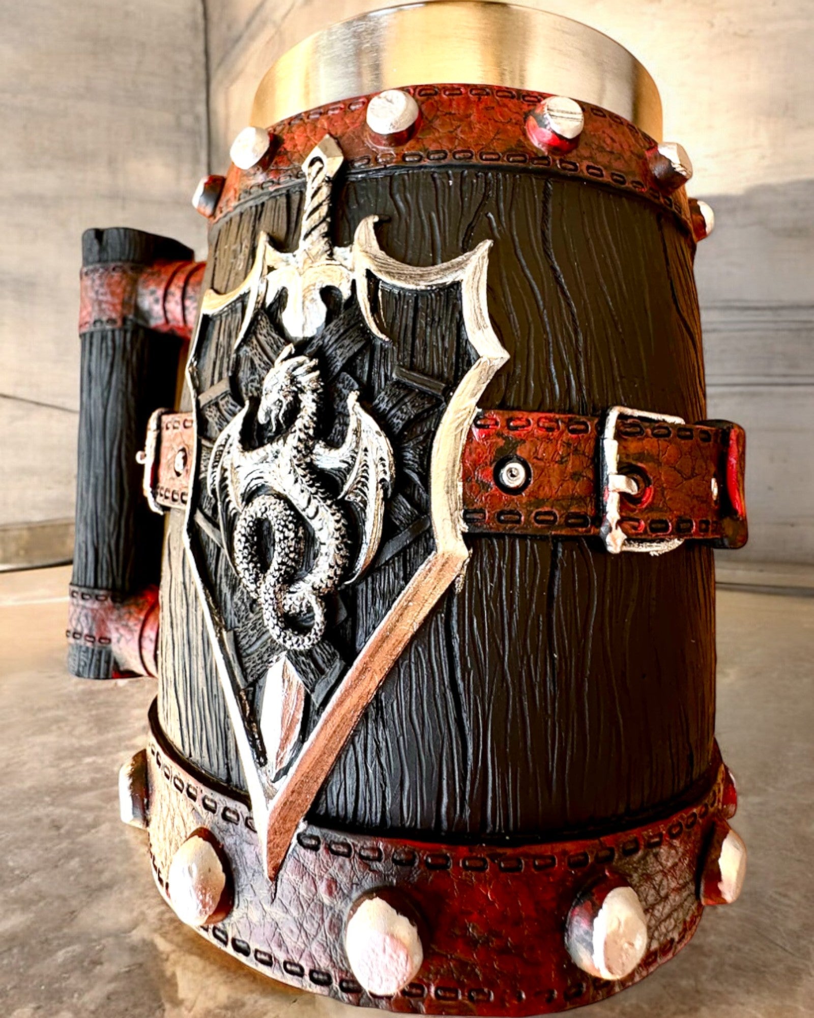 Μαύρη Κούπα του Πολεμιστή Δράκου με Δυνατότητα Χάραξης για δώρο, χωρητικότητα 600 ml