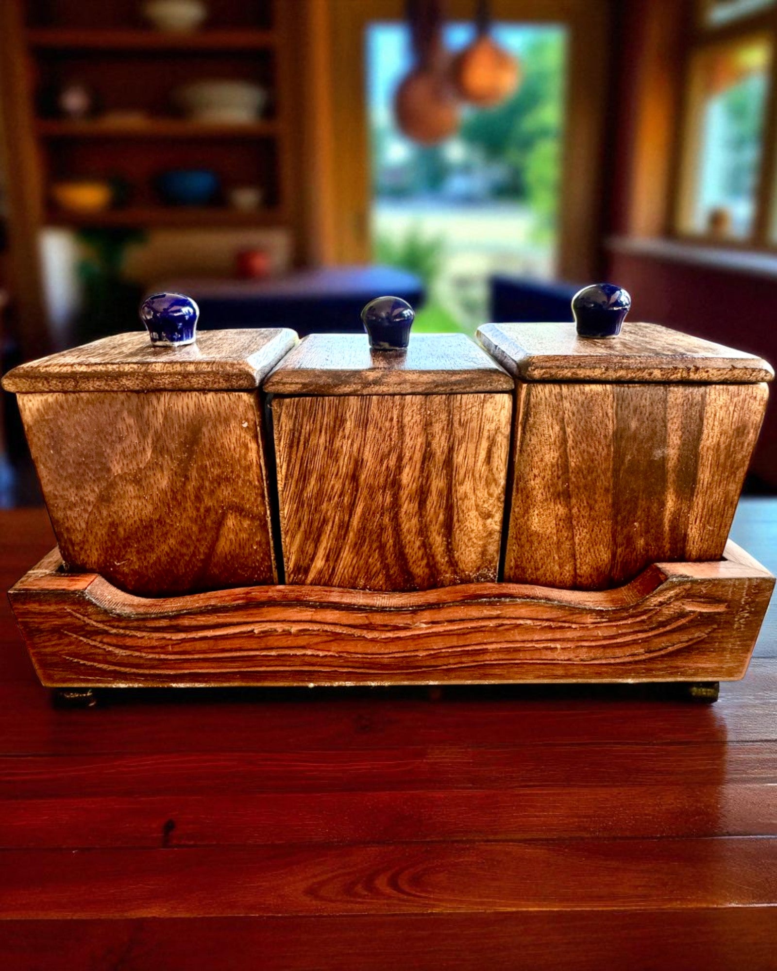 Σετ Royal Trio – Τσάι, Καφές, Ζάχαρη από ξύλο Shisham, χειροποίητο, με επιλογή χάραξης για δώρο