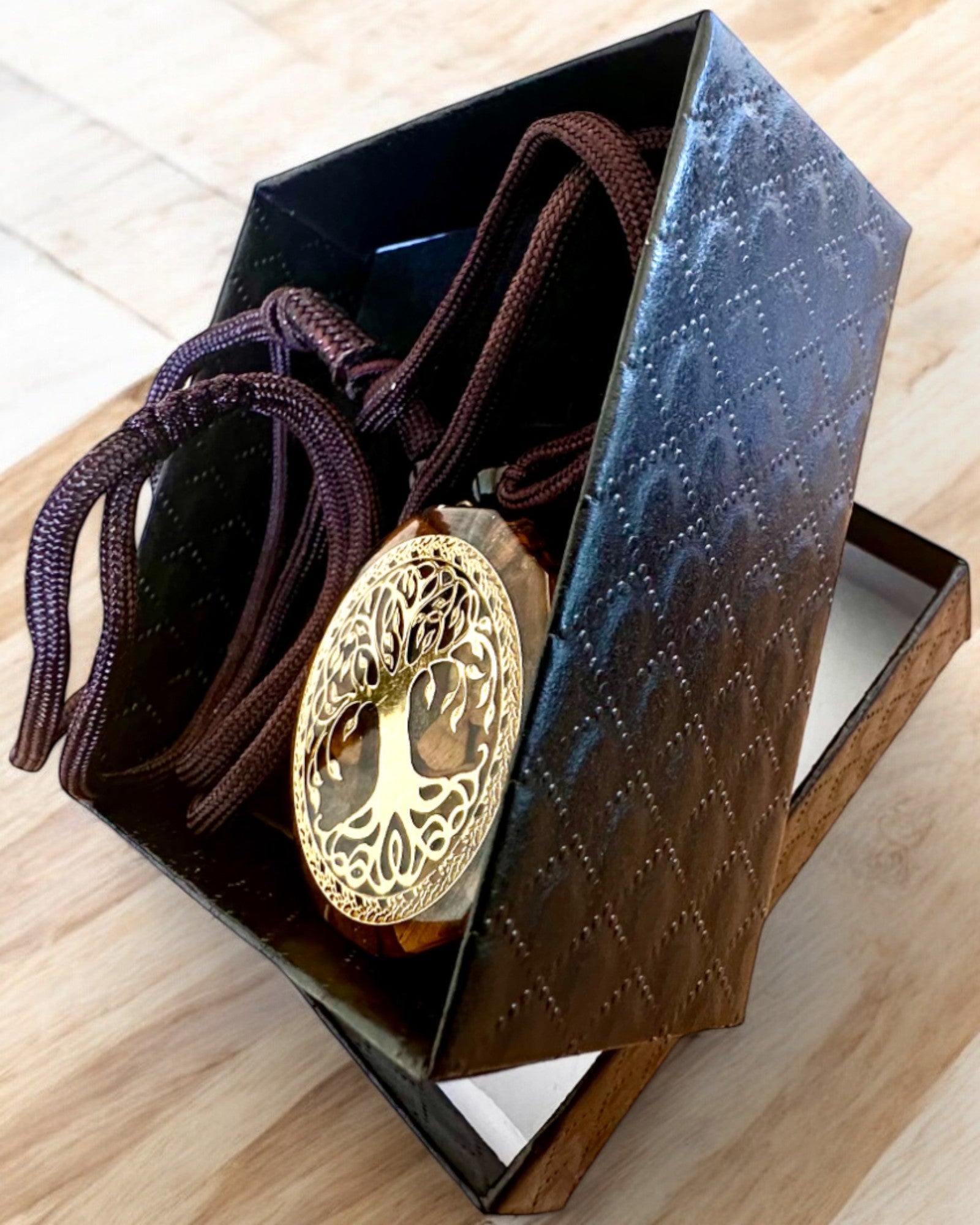 Φυλαχτό "Drzewo Życia" με μάτι τίγρης, κολιέ για δώρο με εξατομίκευση χάραξης