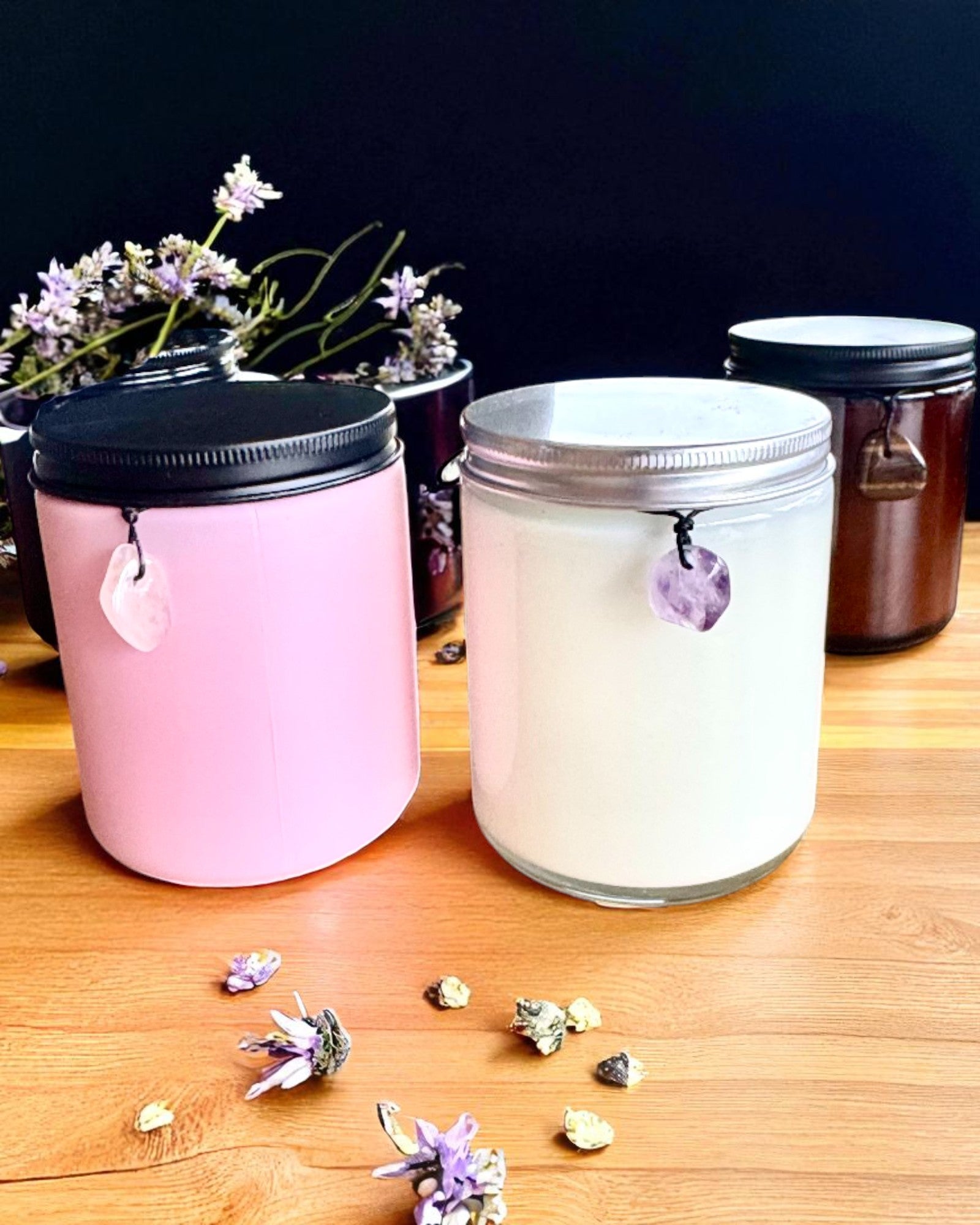 Świeca sojowa intencyjna Ametyst – spokój, harmonia i oczyszczenie, 250 ml, możliwość personalizacji na prezent