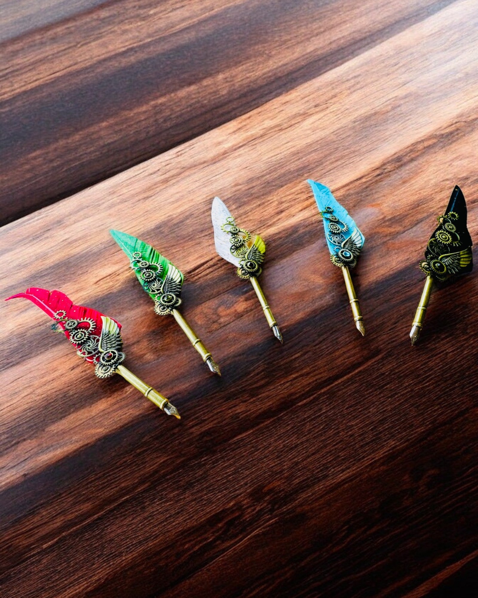Καλλιγραφική Πένα "Steampunkowa Elegancja" με Φτερό Γαλοπούλας - Χειροποίητο, 5 επιλογές για να διαλέξετε, εξατομίκευση με χάραξη για δώρο