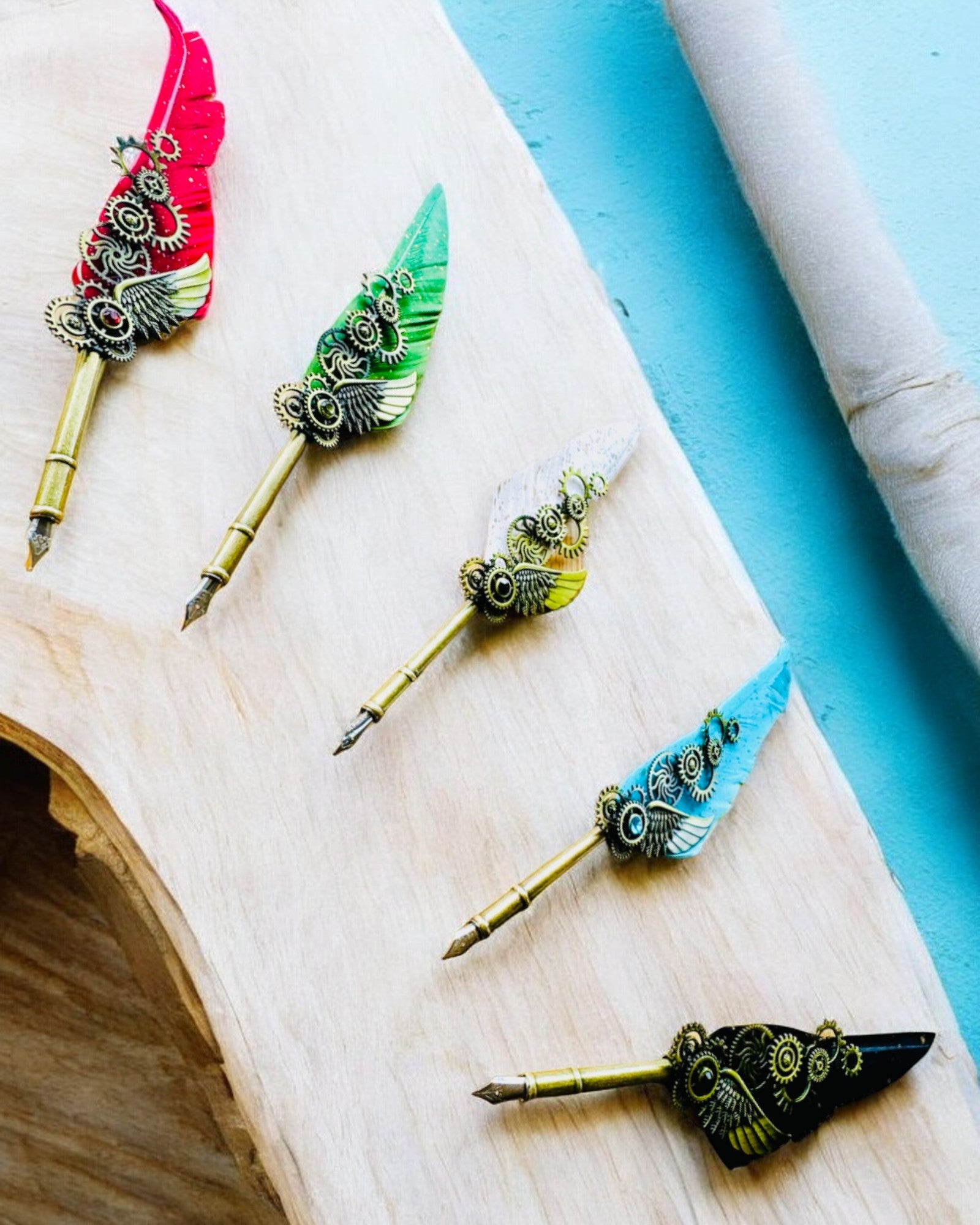 Καλλιγραφική Πένα "Steampunkowa Elegancja" με Φτερό Γαλοπούλας - Χειροποίητο, 5 επιλογές για να διαλέξετε, εξατομίκευση με χάραξη για δώρο