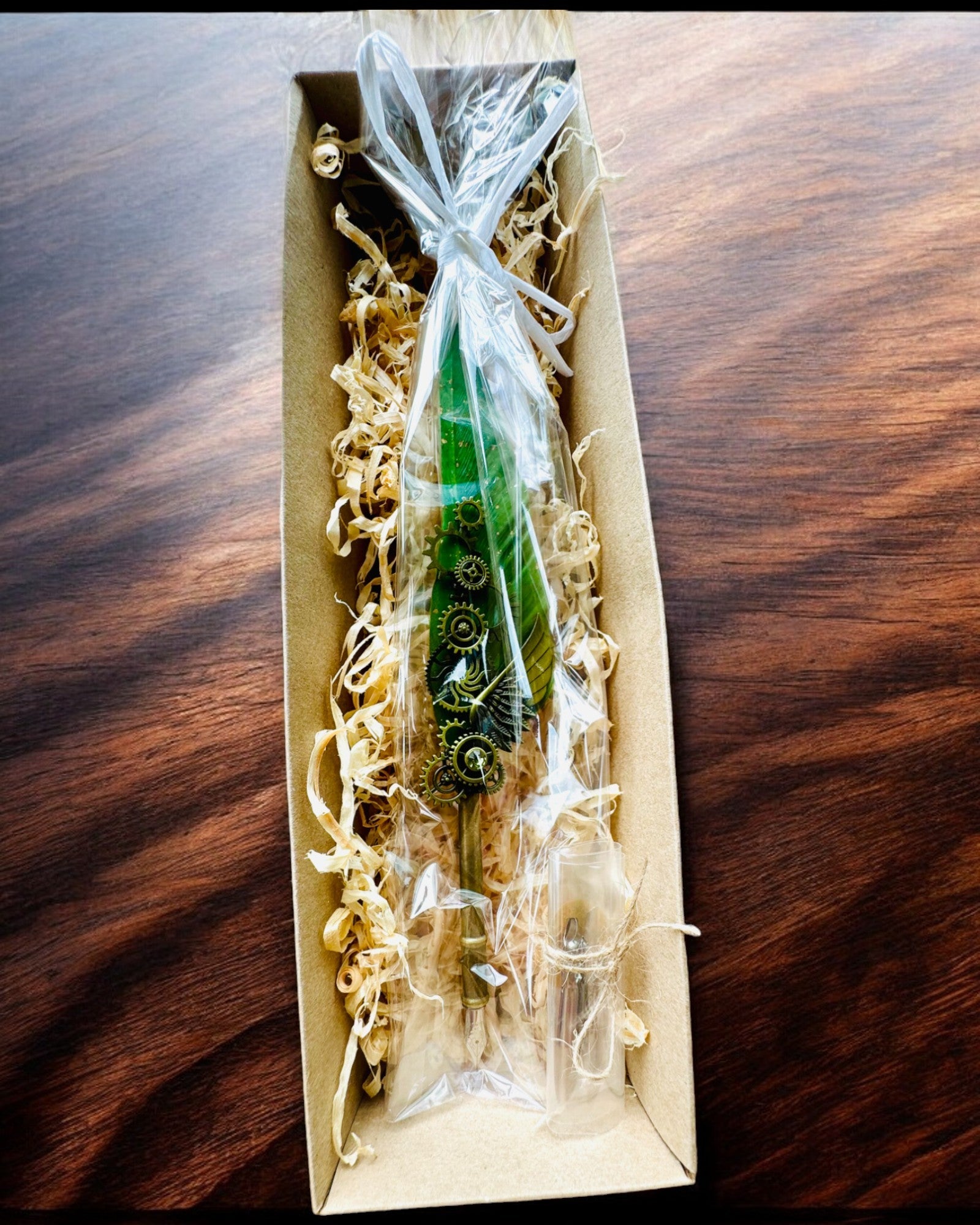 Καλλιγραφική Πένα "Steampunkowa Elegancja" με Φτερό Γαλοπούλας - Χειροποίητο, 5 επιλογές για να διαλέξετε, εξατομίκευση με χάραξη για δώρο