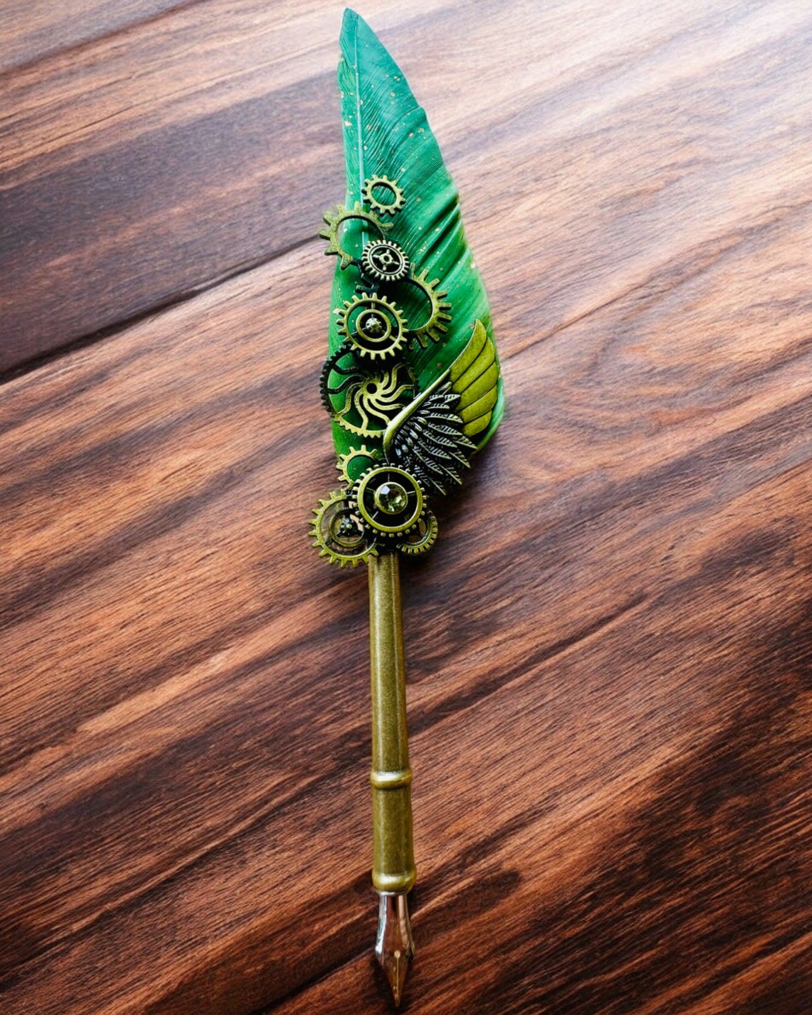 Καλλιγραφική Πένα "Steampunkowa Elegancja" με Φτερό Γαλοπούλας - Χειροποίητο, 5 επιλογές για να διαλέξετε, εξατομίκευση με χάραξη για δώρο