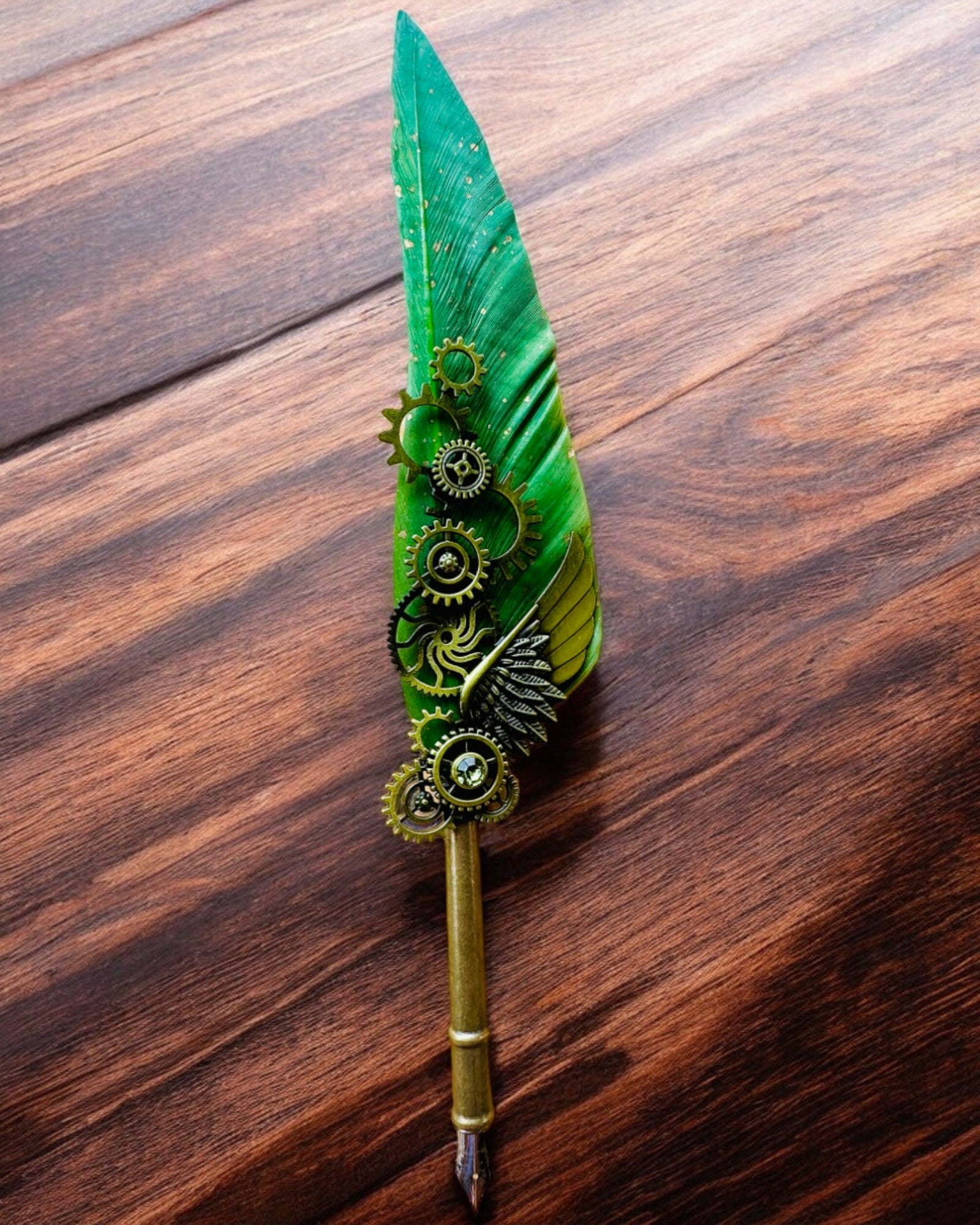 Καλλιγραφική Πένα "Steampunkowa Elegancja" με Φτερό Γαλοπούλας - Χειροποίητο, 5 επιλογές για να διαλέξετε, εξατομίκευση με χάραξη για δώρο