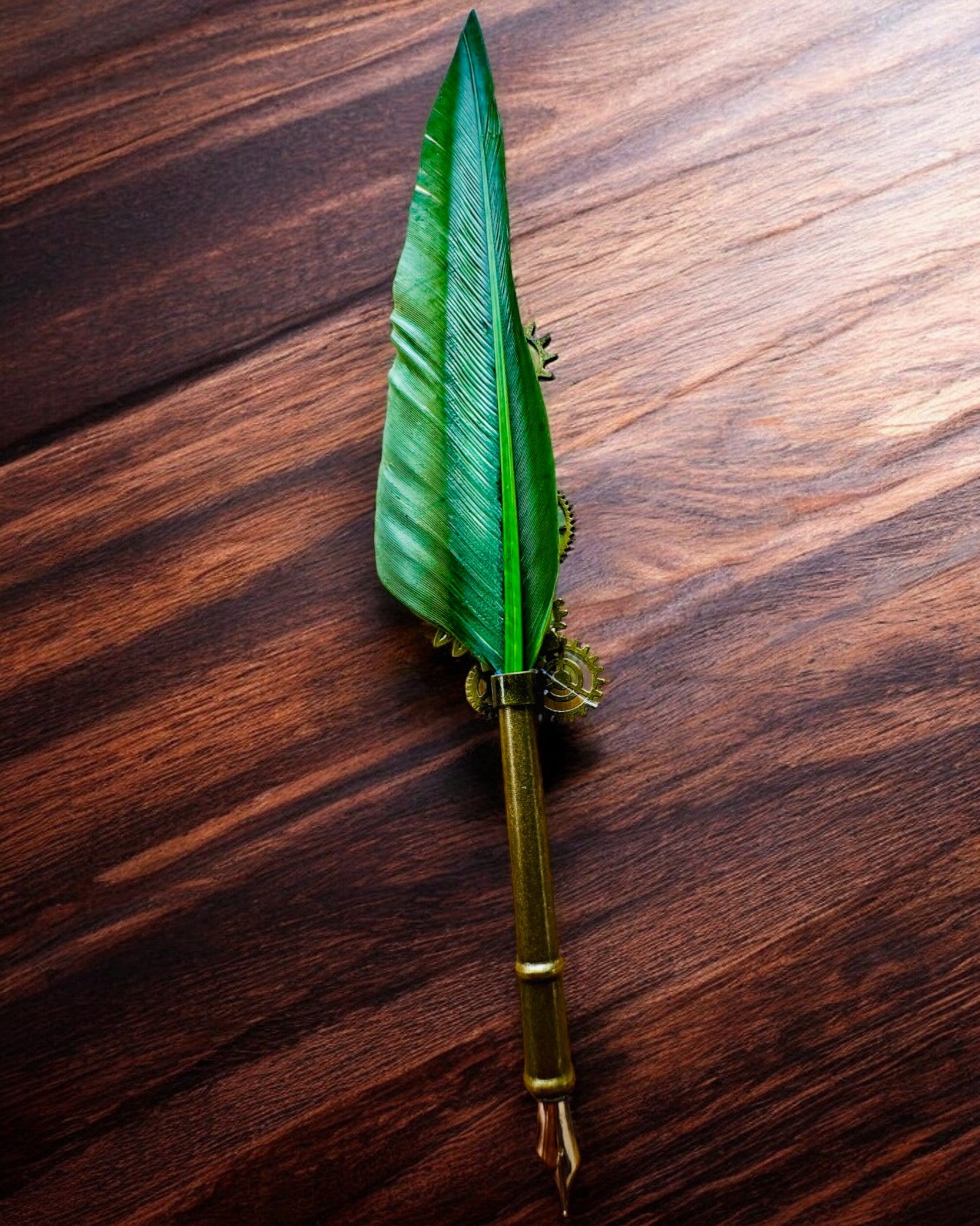 Καλλιγραφική Πένα "Steampunkowa Elegancja" με Φτερό Γαλοπούλας - Χειροποίητο, 5 επιλογές για να διαλέξετε, εξατομίκευση με χάραξη για δώρο