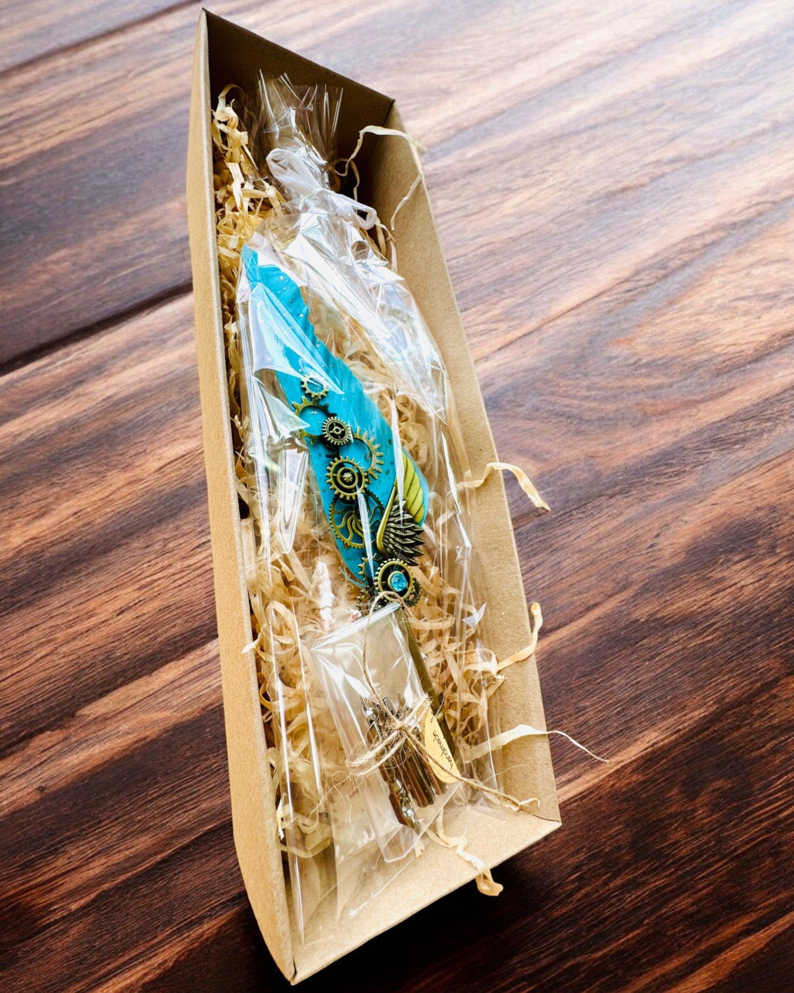 Καλλιγραφική Πένα "Steampunkowa Elegancja" με Φτερό Γαλοπούλας - Χειροποίητο, 5 επιλογές για να διαλέξετε, εξατομίκευση με χάραξη για δώρο