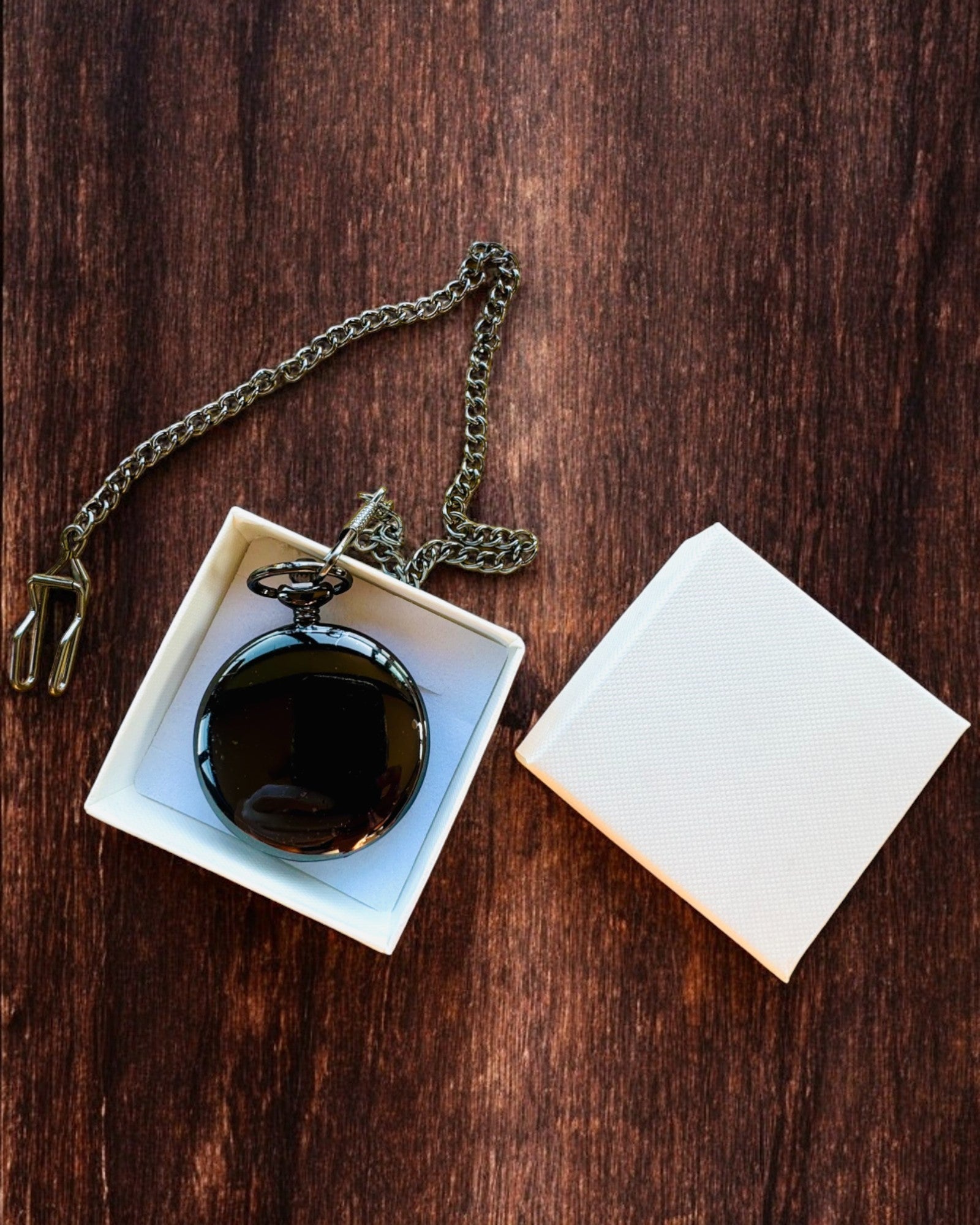 Κλασικό Ρολόι Τσέπης με Ρωμαϊκούς Αριθμούς και Αλυσίδα, Χαλαζιακό, Μαύρη Λάμψη - χρώμα μαύρο