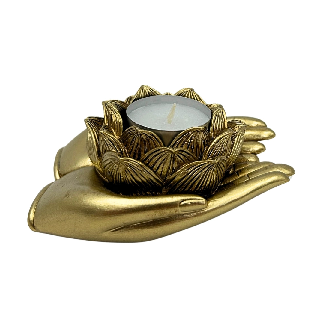Złoty Świecznik Glamour na Tealight – Dłoń – 311FJZ