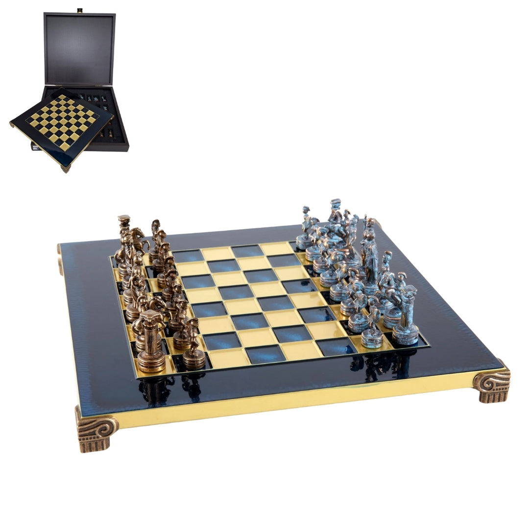 Luksusowe Szachy Mosiężne 28 x 28 cm – Ekskluzywny Prezent - S3BBLU