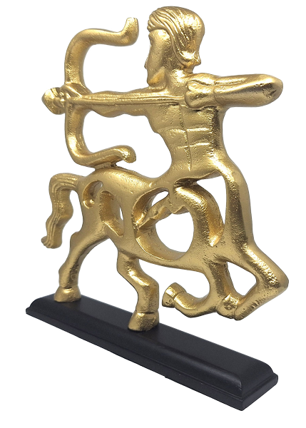 Złota Figurka Dekoracyjna - Strzelec - drewniana podstawa - SAG2