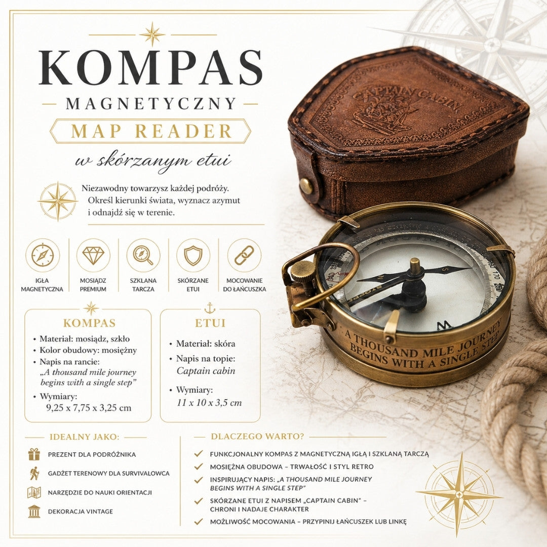 Kompas Magnetyczny - Map Reader w Skórzanym Etui – Retro Gadżet - NC2929