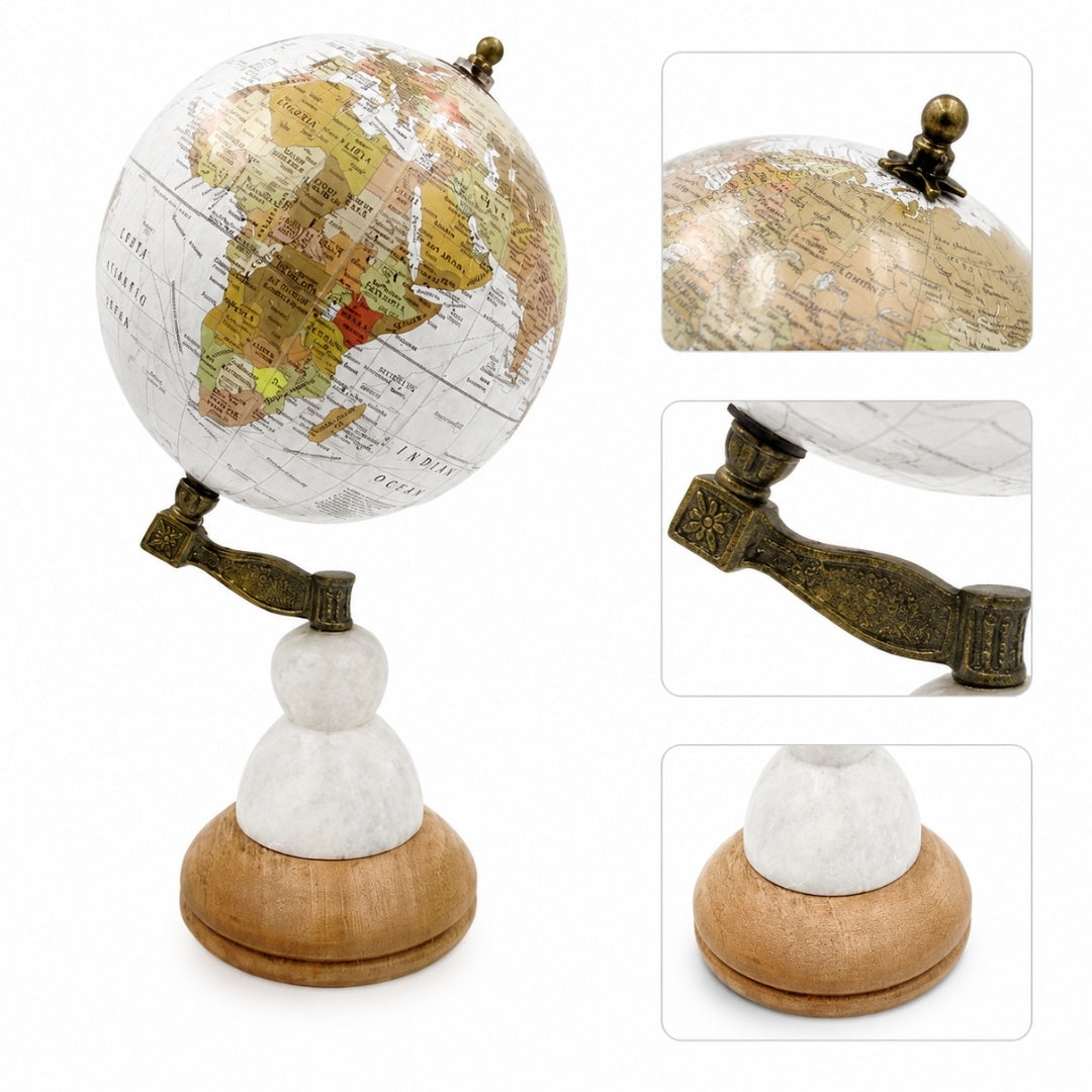 Globus Dekoracyjny Voyager na Marmurowo-Drewnianej Podstawie – GLB-108