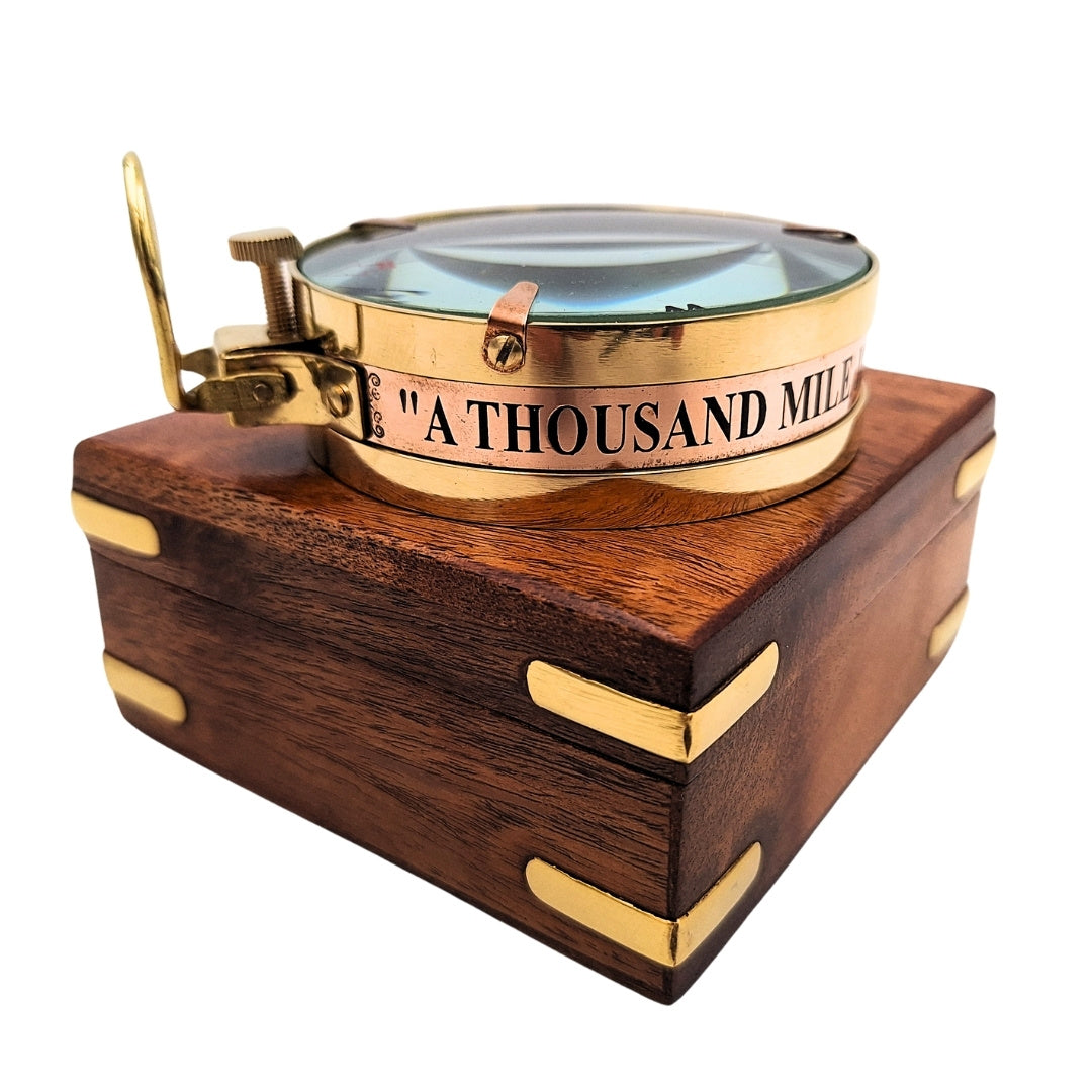 Kompas Mosiężny Map Reader w Pudełku Drewnianym Retro - NC1087