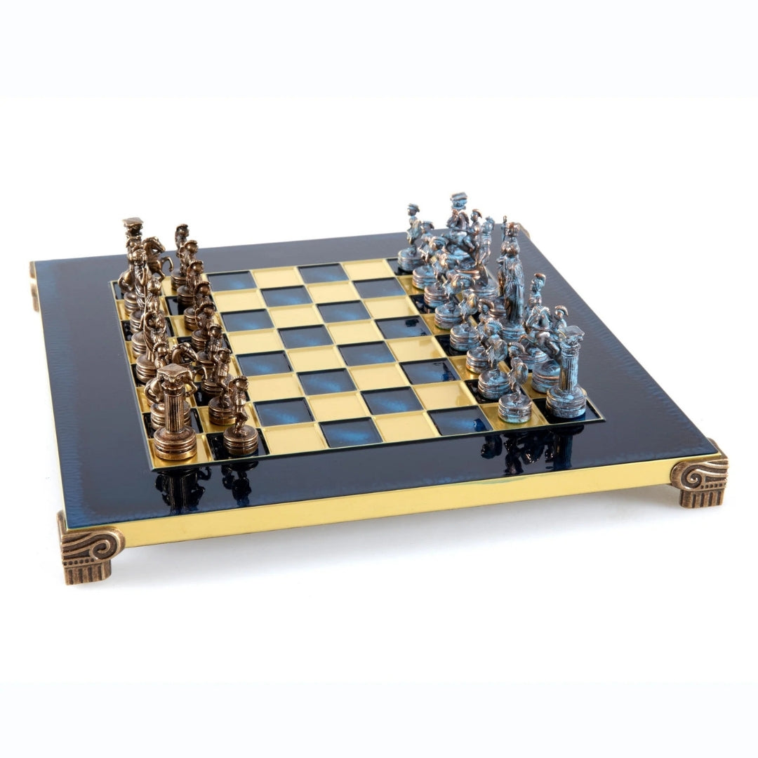 Luksusowe Szachy Mosiężne 28 x 28 cm – Ekskluzywny Prezent - S3BBLU