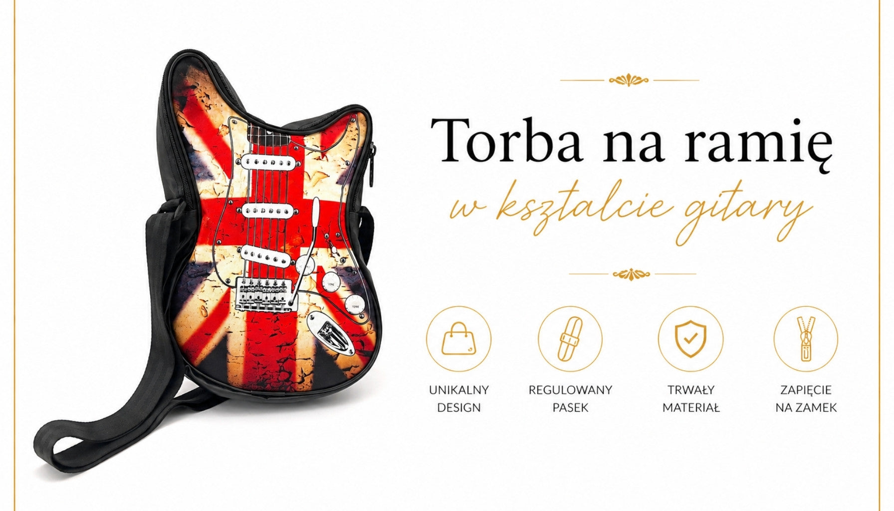 Torba na ramię w kształcie gitary – flaga brytyjska – Prezent dla fana muzyki - RBG-008