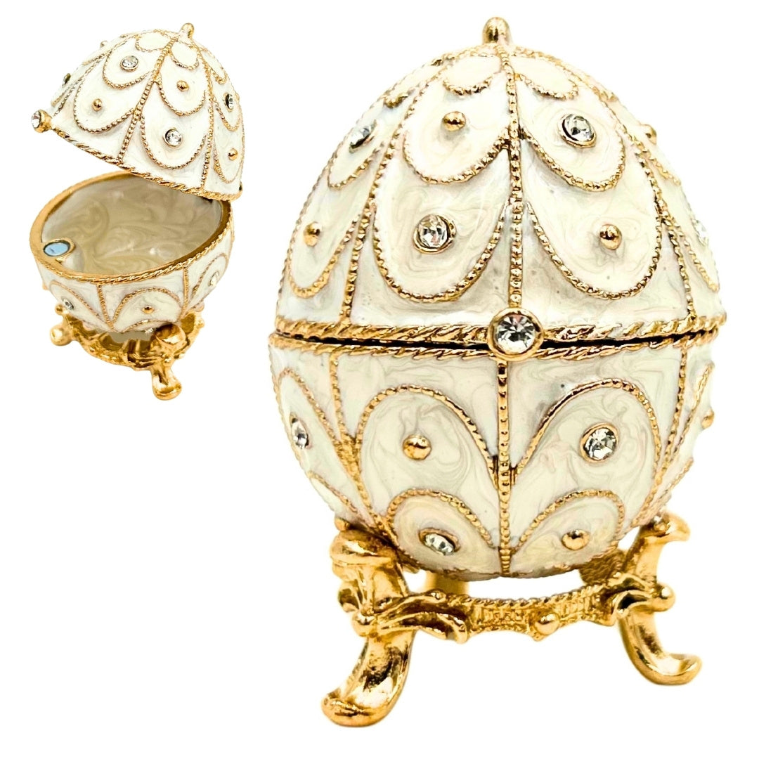 Ekskluzywne Szkatułka Jajo Fabergé Metalowa z Kryształkami - B0748-17WH
