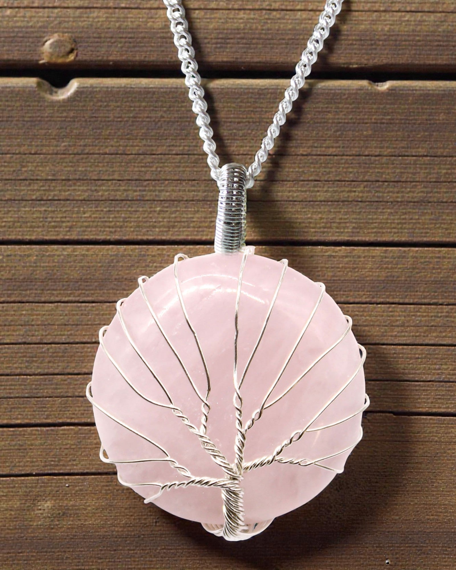 Drzewo Miłości – Naszyjnik z Kwarcem Różowym i Drzewem Życia