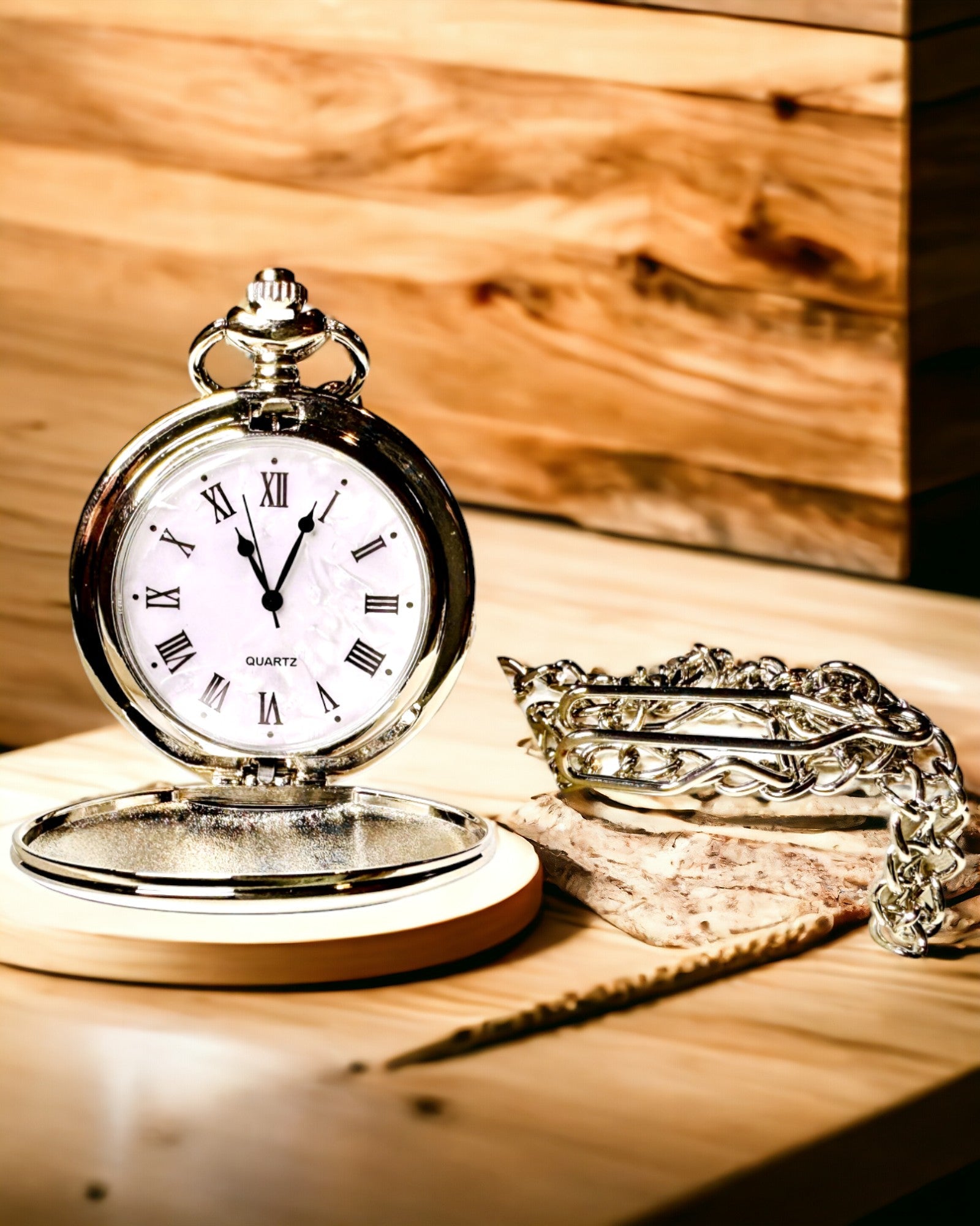 Κλασικό Ρολόι Τσέπης με Ρωμαϊκούς Αριθμούς και Αλυσίδα, Χαλαζιακό, Ατσάλινη Λάμψη - ασημί χρώμα