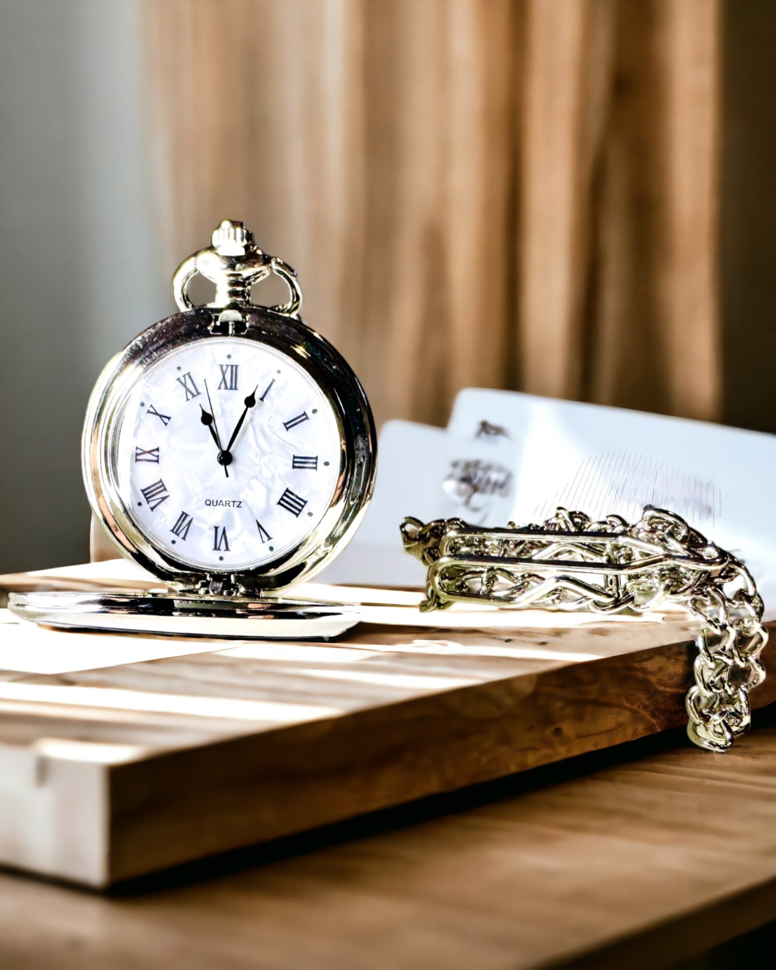 Κλασικό Ρολόι Τσέπης με Ρωμαϊκούς Αριθμούς και Αλυσίδα, Χαλαζιακό, Ατσάλινη Λάμψη - ασημί χρώμα