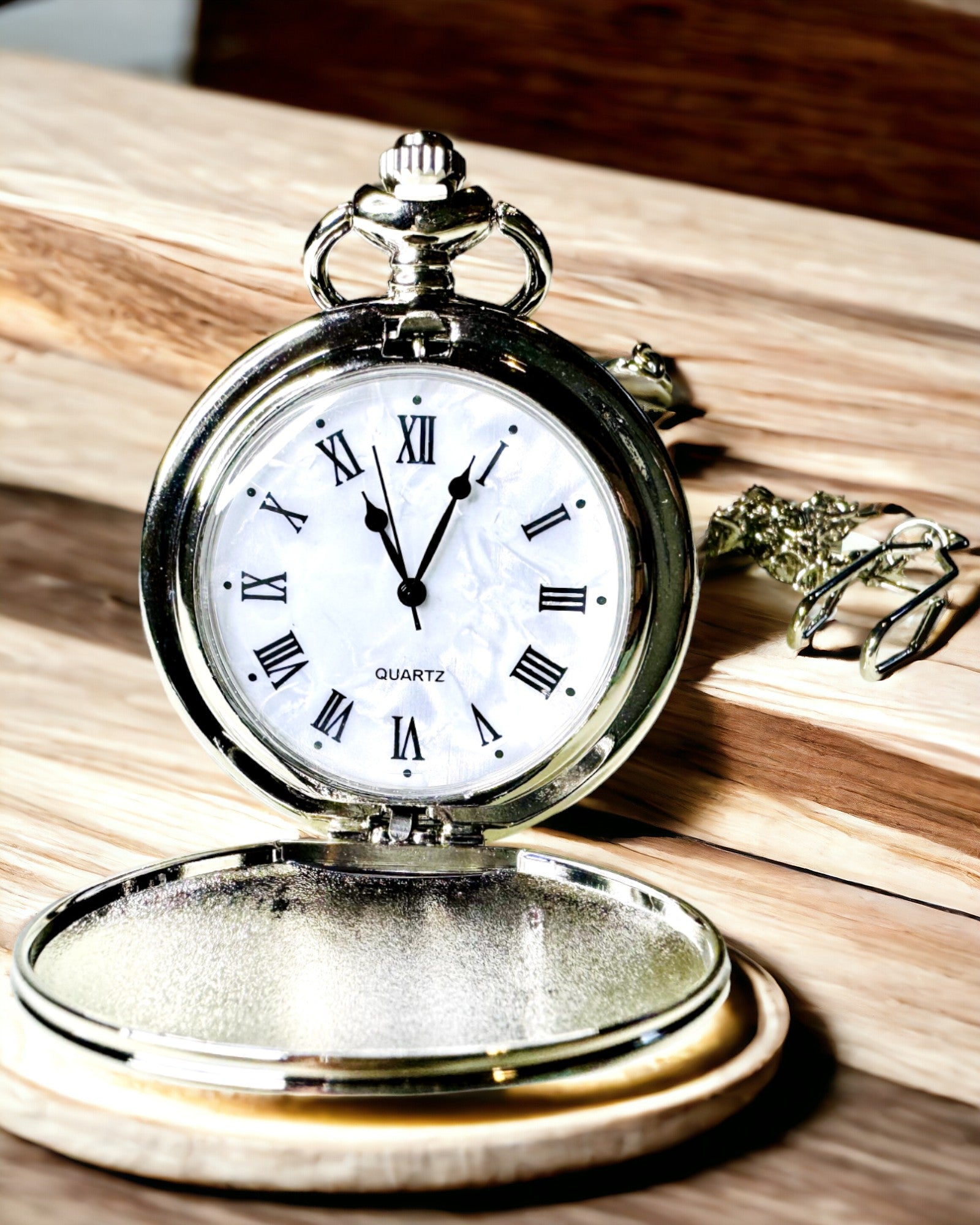 Κλασικό Ρολόι Τσέπης με Ρωμαϊκούς Αριθμούς και Αλυσίδα, Χαλαζιακό, Ατσάλινη Λάμψη - ασημί χρώμα