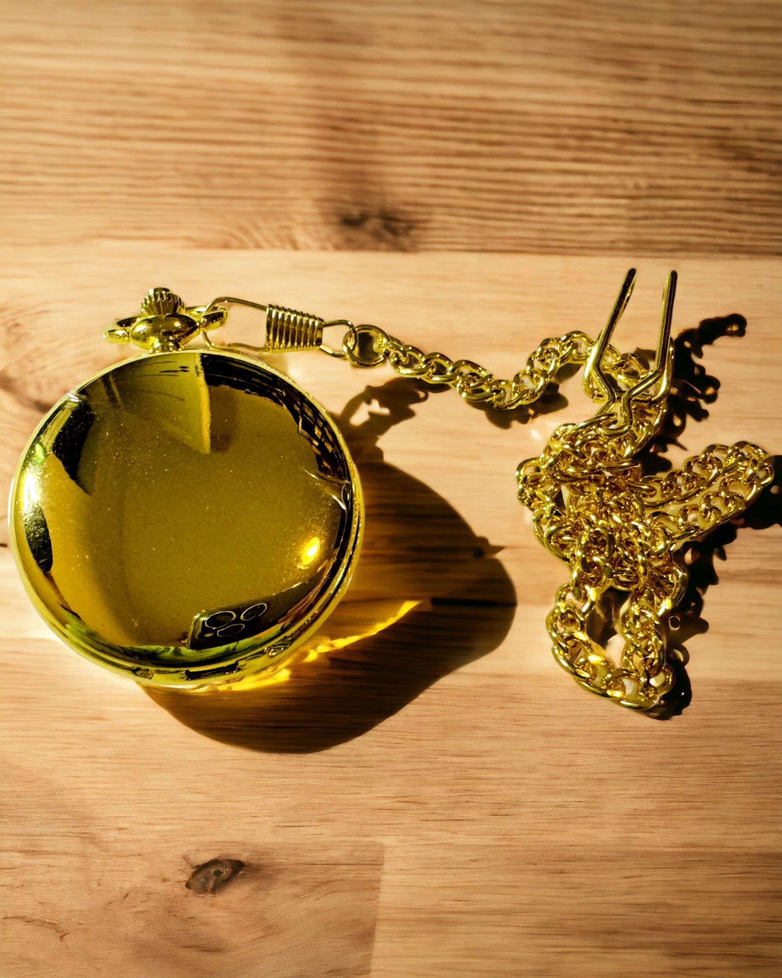 Κλασικό Μηχανικό Ρολόι Τσέπης με Διπλό Κάλυμμα, Χειροκίνητο, Χρυσό Χρώμα, με Χάραξη