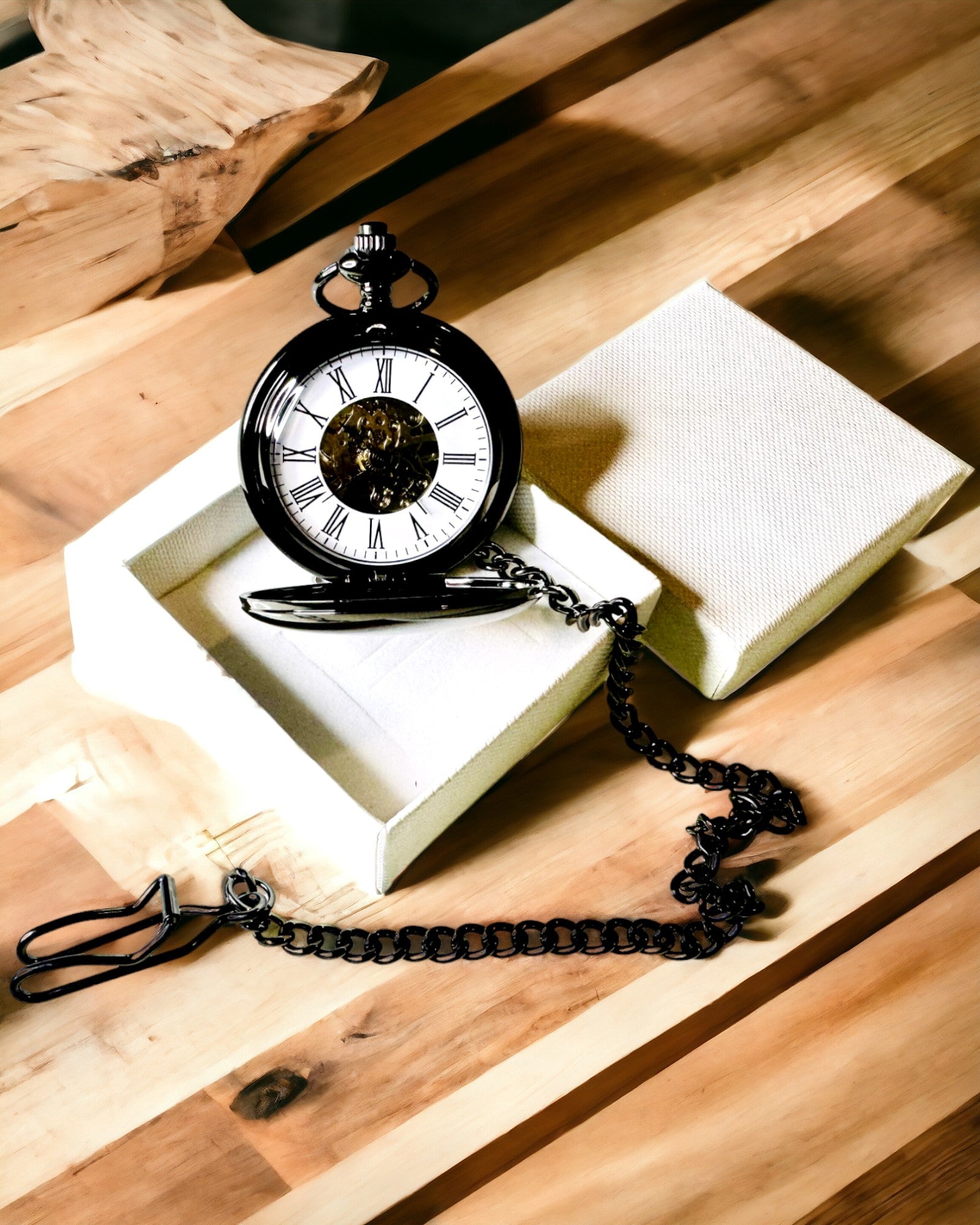 Κλασικό Μηχανικό Ρολόι Τσέπης με Διπλό Κάλυμμα – Χειροκίνητο, Μαύρο, εξατομίκευση με χάραξη