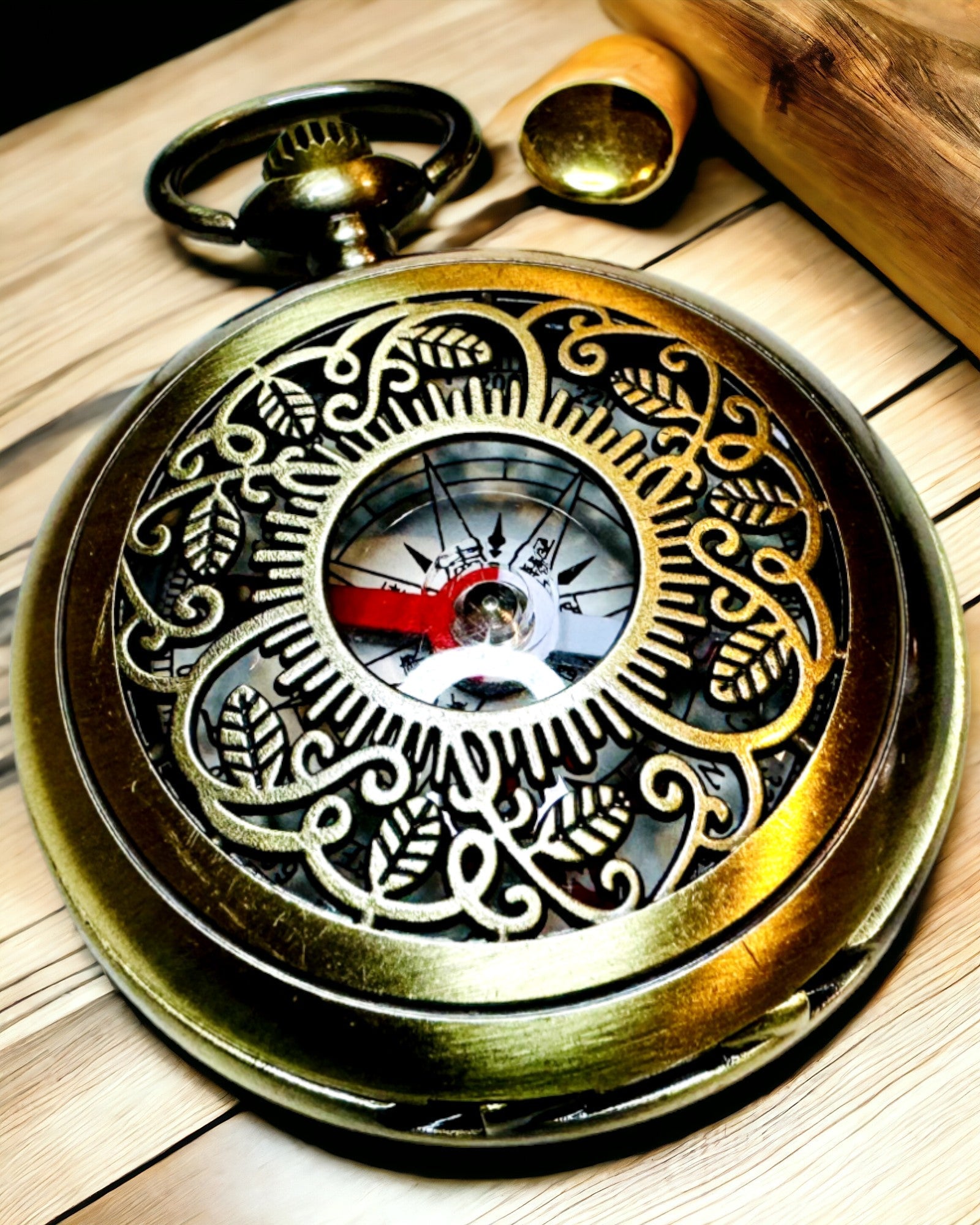 Πυξίδα Πλοήγησης σε Vintage Στυλ με Διάτρητο Σχέδιο – χρώμα καφέ-χρυσό