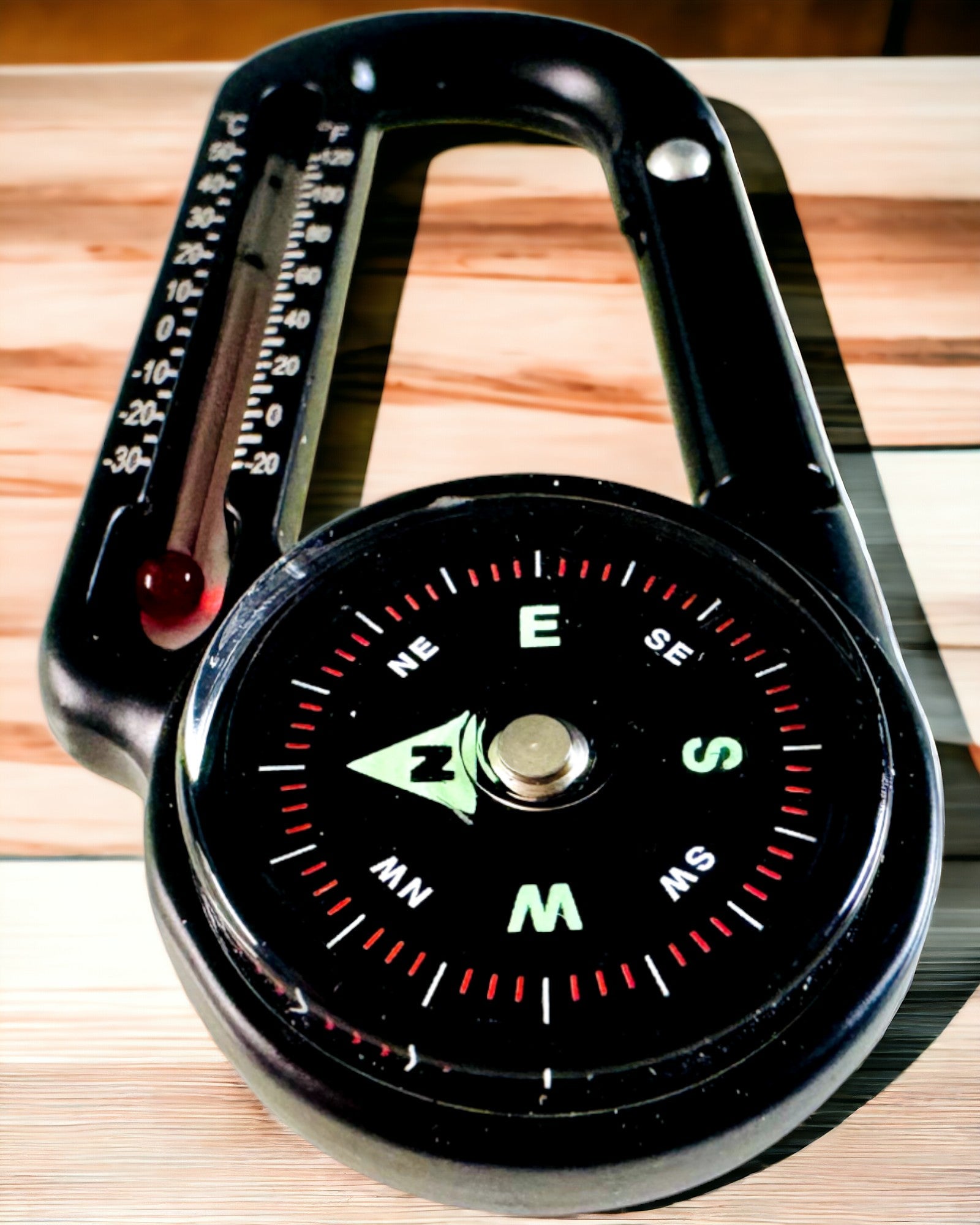 Κομπάς καραμπίνερ με θερμόμετρο, μπρελόκ - δυνατότητα χάραξης