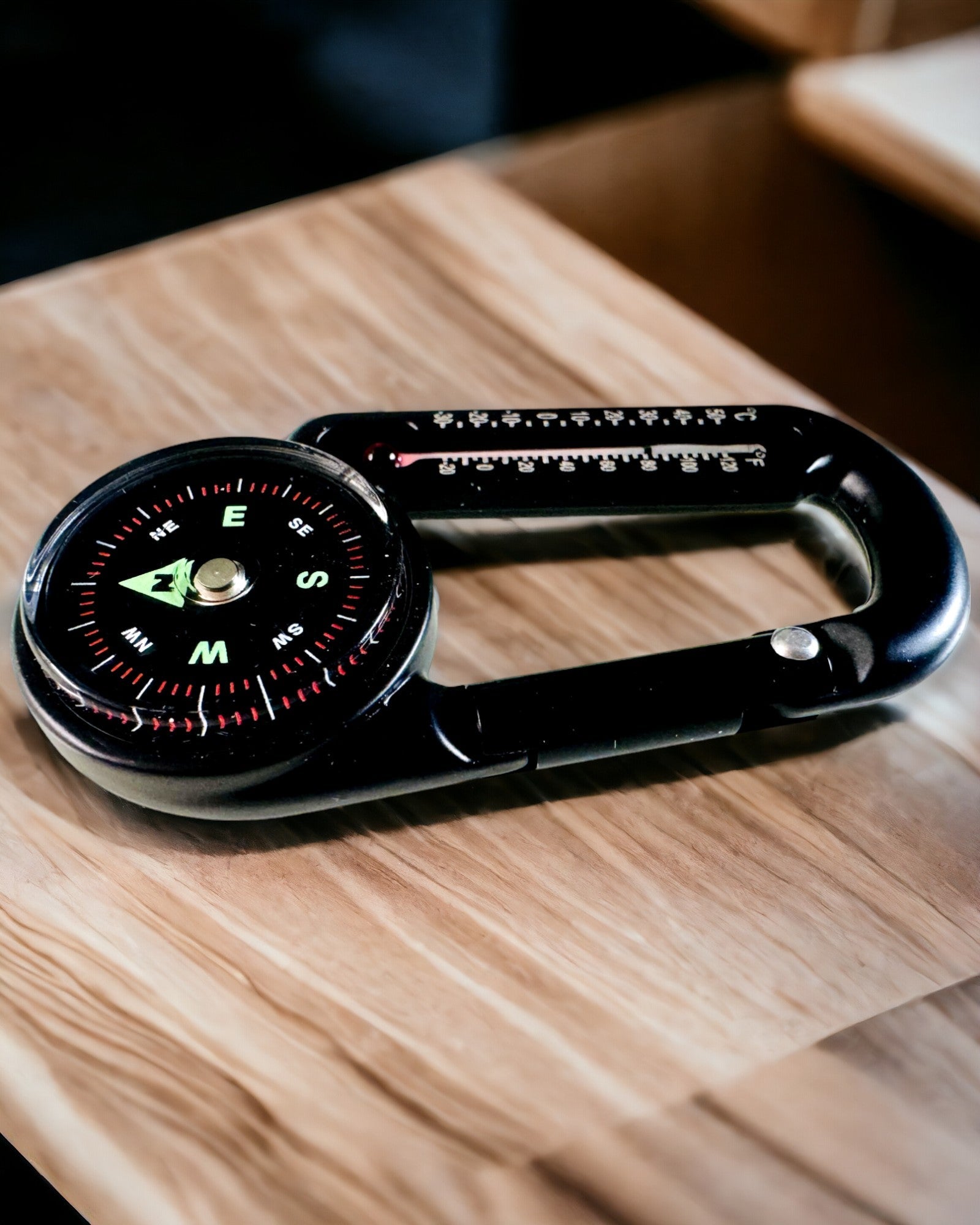 Κομπάς καραμπίνερ με θερμόμετρο, μπρελόκ - δυνατότητα χάραξης