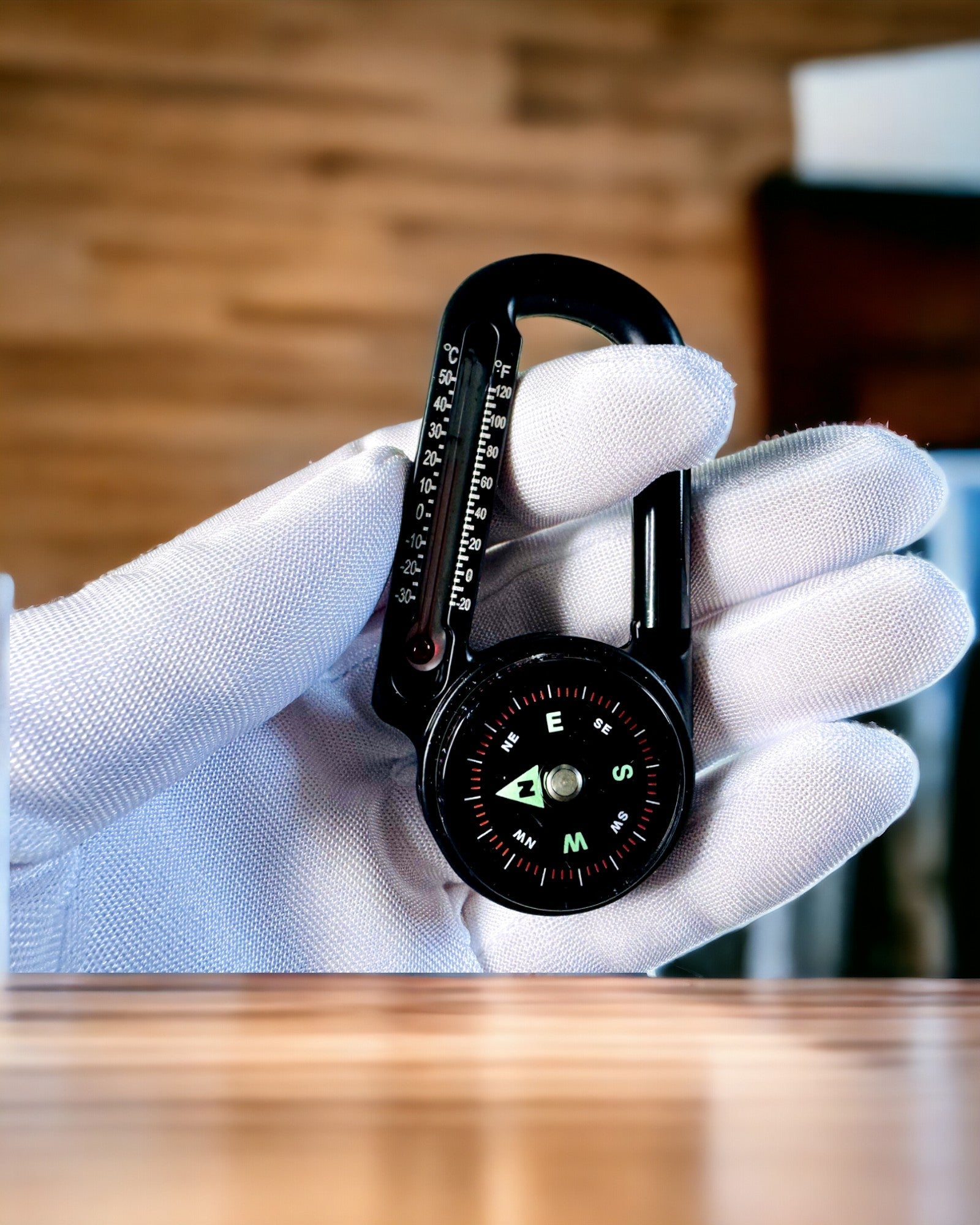 Κομπάς καραμπίνερ με θερμόμετρο, μπρελόκ - δυνατότητα χάραξης