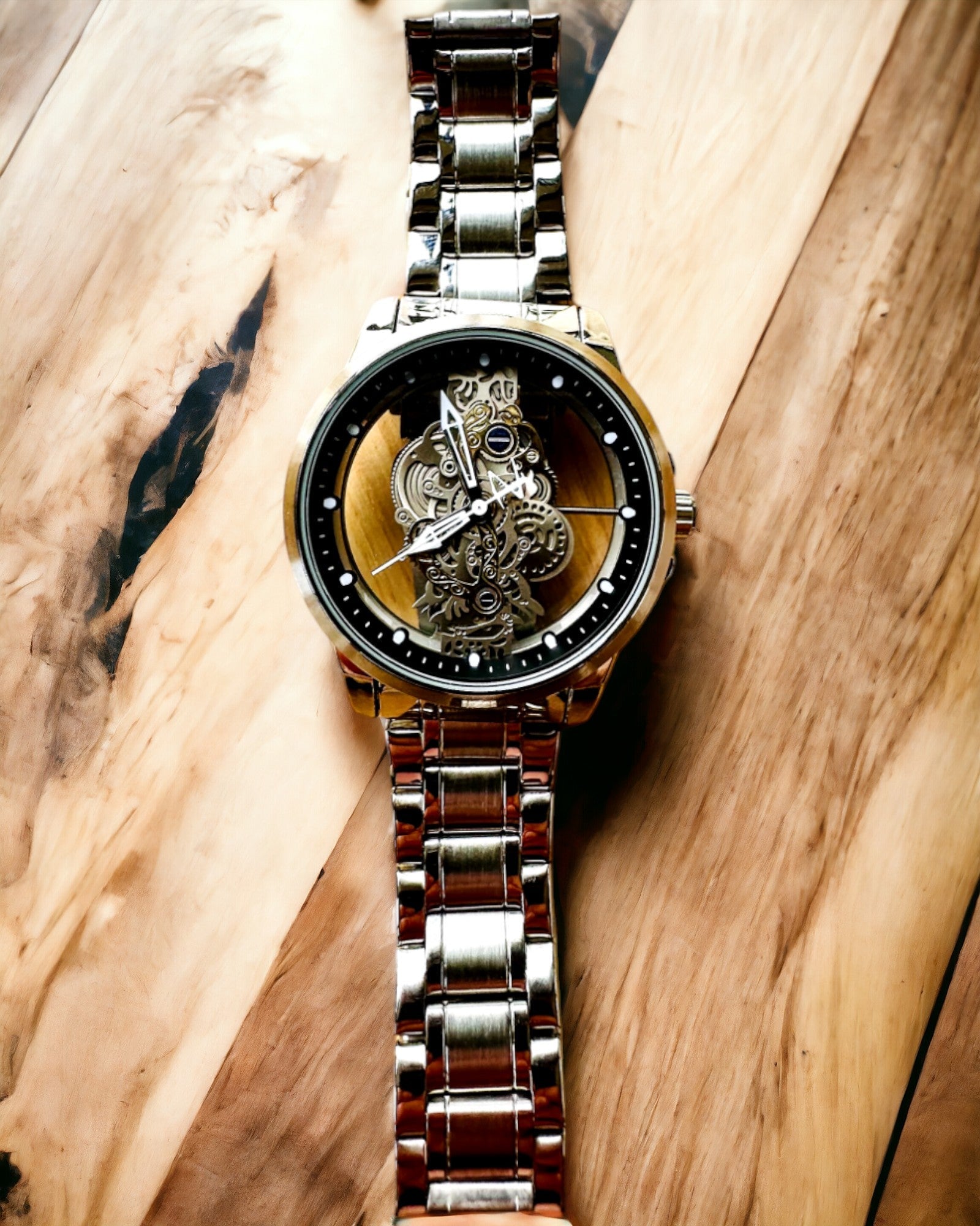 Ανδρικό κομψό ρολόι KIMSDUN Prestige με Διαφανή Μηχανισμό και Αθλητική Κομψότητα, δυνατότητα εξατομίκευσης με χάραξη