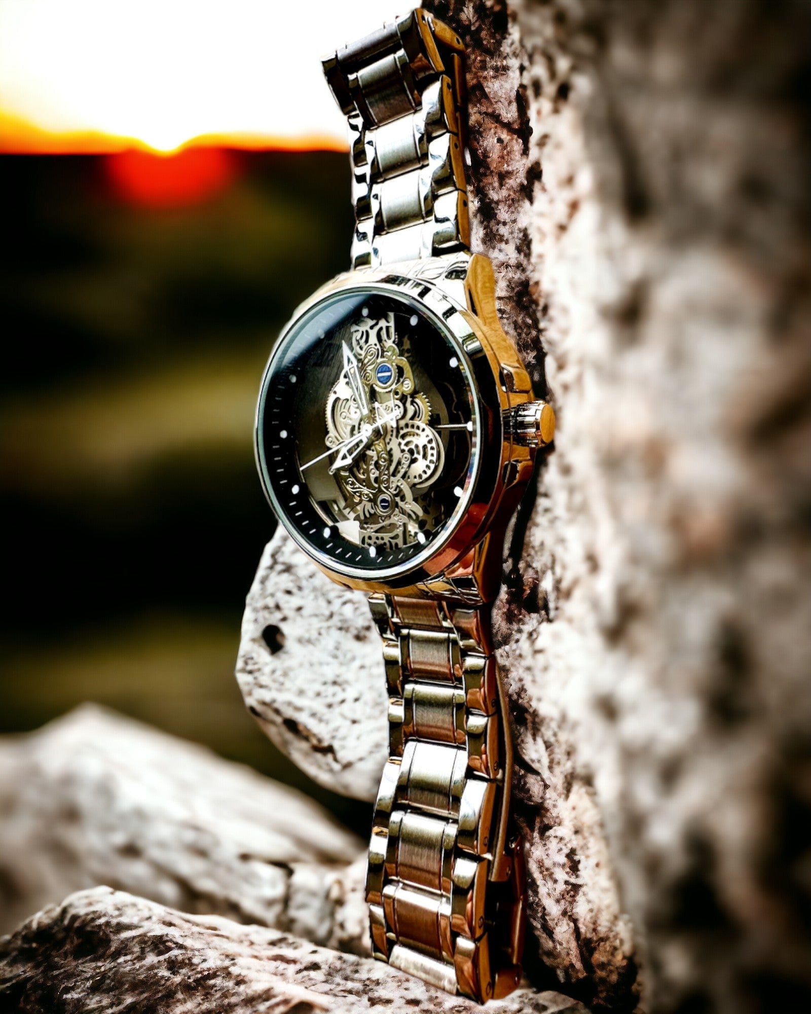 Ανδρικό κομψό ρολόι KIMSDUN Prestige με Διαφανή Μηχανισμό και Αθλητική Κομψότητα, δυνατότητα εξατομίκευσης με χάραξη