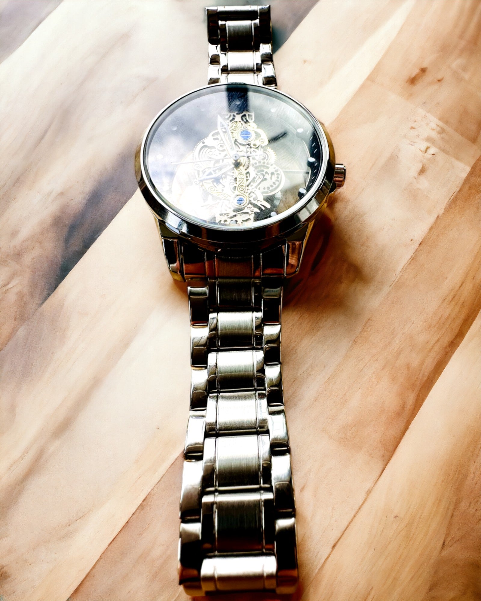 Ανδρικό κομψό ρολόι KIMSDUN Prestige με Διαφανή Μηχανισμό και Αθλητική Κομψότητα, δυνατότητα εξατομίκευσης με χάραξη