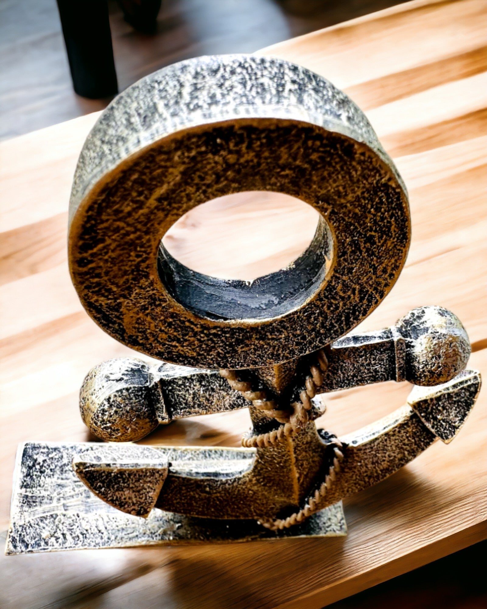 Ρουστίκ Γλυπτό Άγκυρας από Ρητίνη - "Θαλασσινός Θρύλος", άγκυρα εξατομίκευση με χάραξη