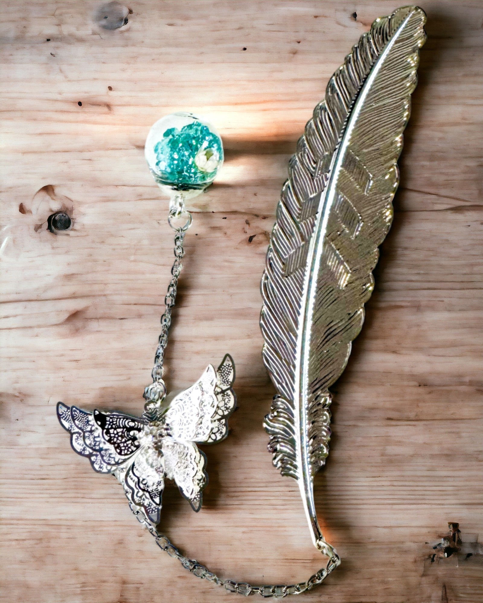 Δημιουργικός Σελιδοδείκτης Βιβλίου σε Ρετρό Στυλ με Μοτίβο Φτερού και Πεταλούδας – Κομψό Προωθητικό Δώρο, Χρώμα Ασημί/Μπλε