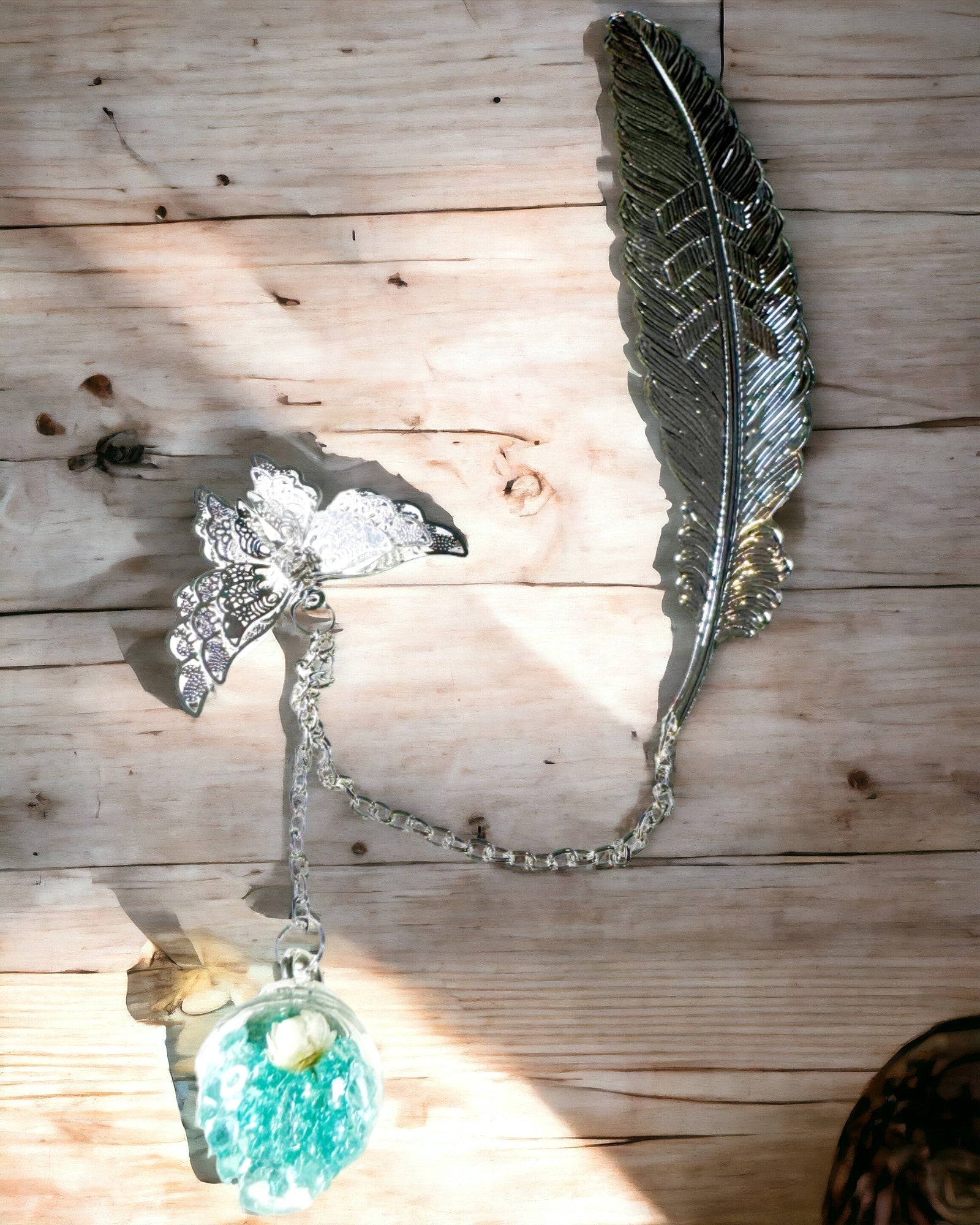 Δημιουργικός Σελιδοδείκτης Βιβλίου σε Ρετρό Στυλ με Μοτίβο Φτερού και Πεταλούδας – Κομψό Προωθητικό Δώρο, Χρώμα Ασημί/Μπλε