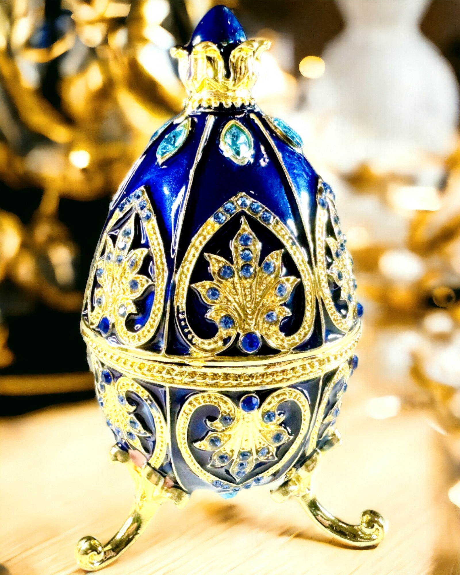 Αποκλειστικό Αυγό Faberge - σκούρο μπλε χρώμα – Διακοσμητικό Κουτί Κοσμημάτων από Σμάλτο