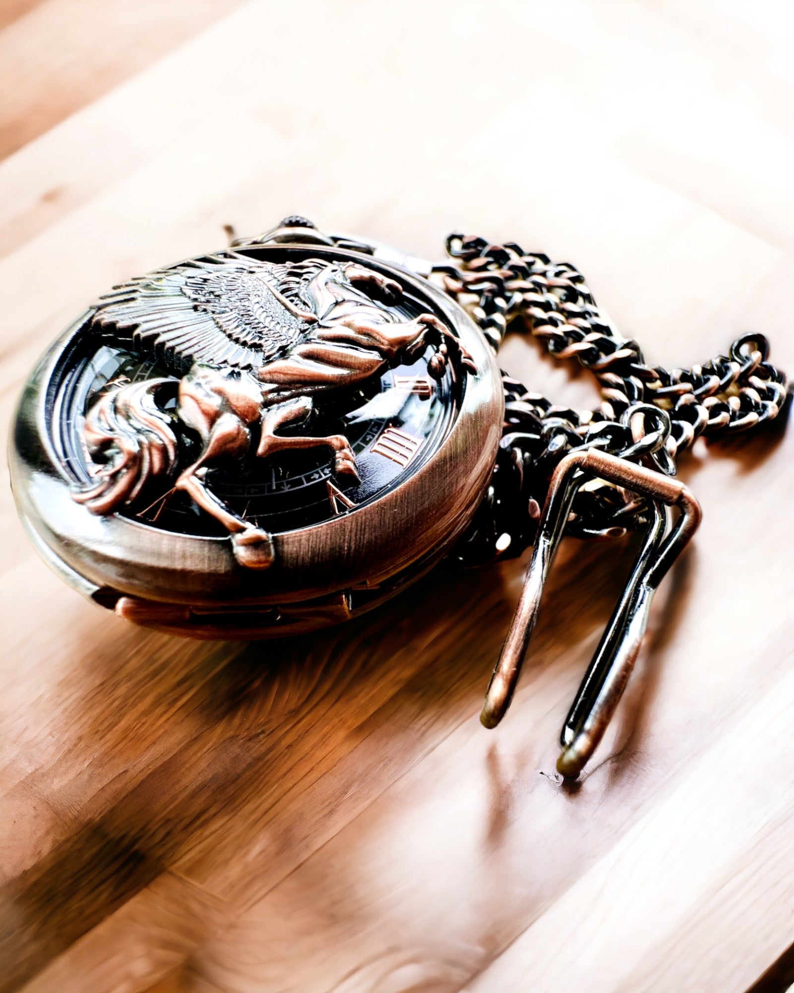 Ρολόι Τσέπης "Equus Tempus" - Χρώμα: Καφέ, Ροζ-Χρυσό με Μοτίβο Αλόγου, δυνατότητα εξατομίκευσης με χάραξη