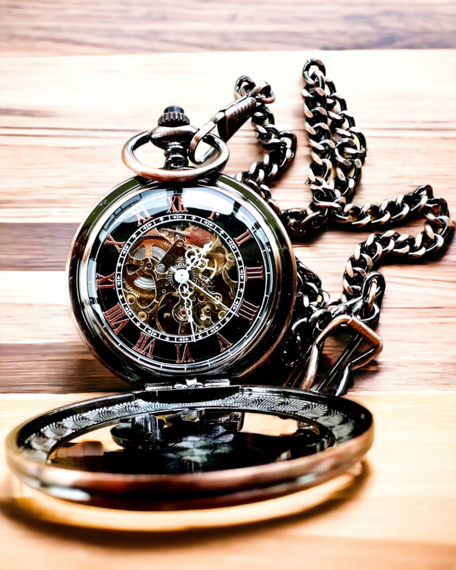 Ρολόι Τσέπης "Equus Tempus" - Χρώμα: Καφέ, Ροζ-Χρυσό με Μοτίβο Αλόγου, δυνατότητα εξατομίκευσης με χάραξη