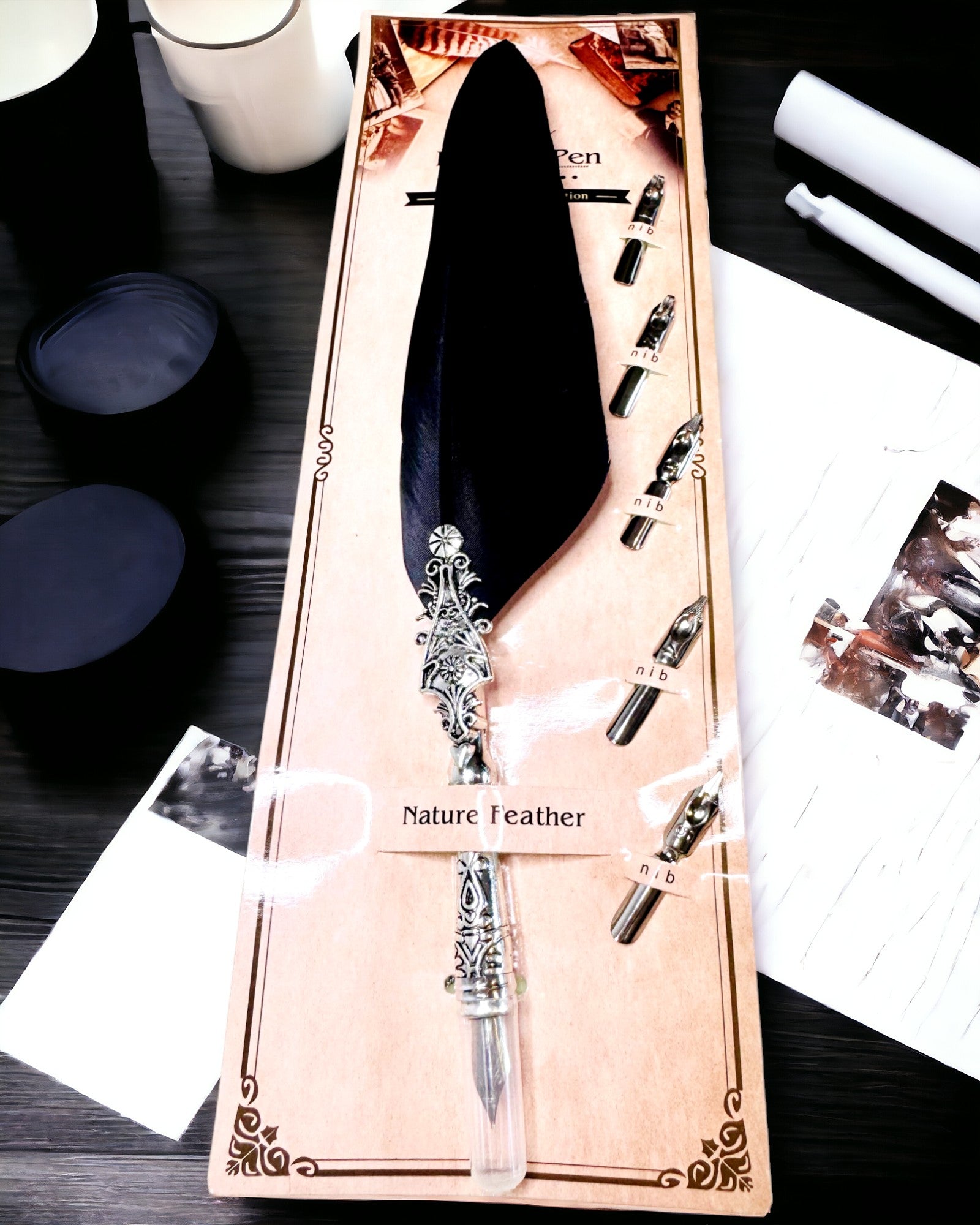 Στυλό Καλλιγραφίας Vintage με Φυσικό Φτερό Χήνας – Ιδανικό Δώρο για τη Γιορτή της Μητέρας ή του Δασκάλου. Χάραξη