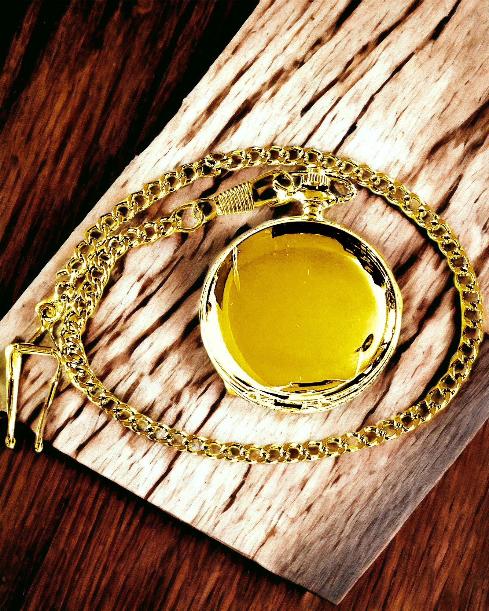 Κλασικό Μηχανικό Ρολόι Τσέπης με Διπλό Κάλυμμα, Χειροκίνητο, Χρυσό Χρώμα, με Χάραξη