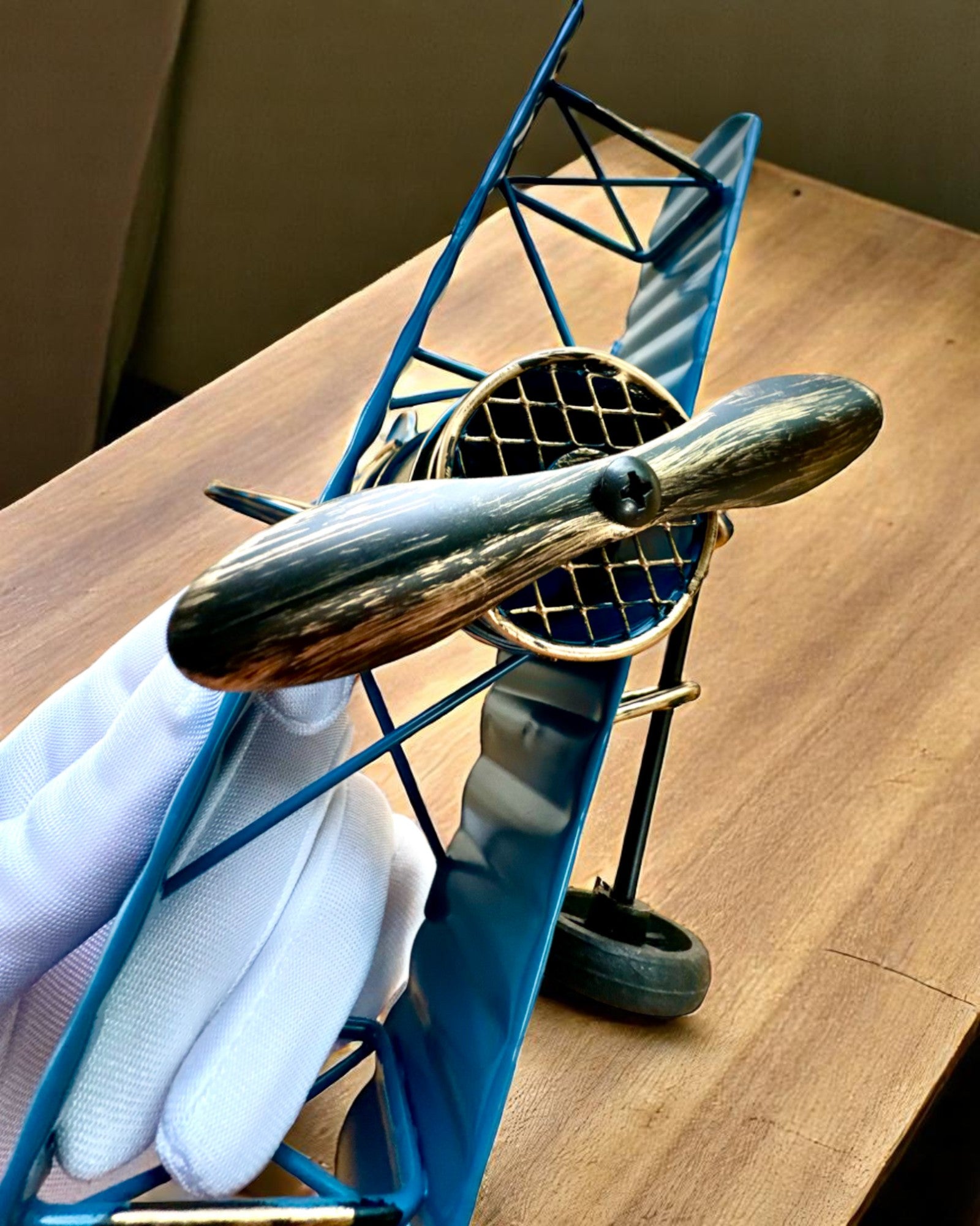 Μεταλλικό μοντέλο αεροπλάνου Blue Baron – ρετρό, για δώρο, με επιλογή χάραξης