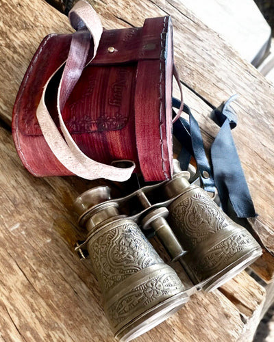 Κιάλια με δερμάτινη θήκη Victorian's Eye, 11 cm Ορειχάλκινα, Χειροποίητα διακοσμημένα, εξατομίκευση με χάραξη για δώρο