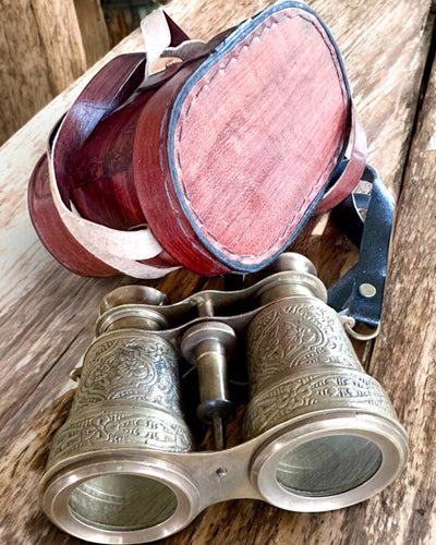 Κιάλια με δερμάτινη θήκη Victorian's Eye, 11 cm Ορειχάλκινα, Χειροποίητα διακοσμημένα, εξατομίκευση με χάραξη για δώρο