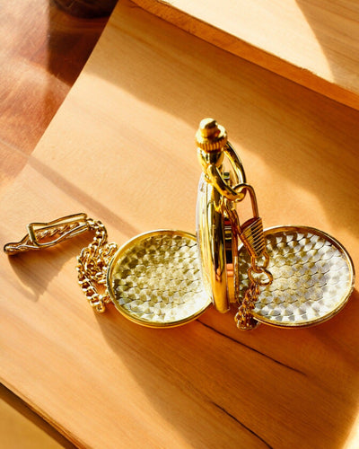 Ρολόι Τσέπης Grand Elegance με Διπλό Καπάκι, Χειροκίνητο, Χρυσό Χρώμα, με Χάραξη για Δώρο