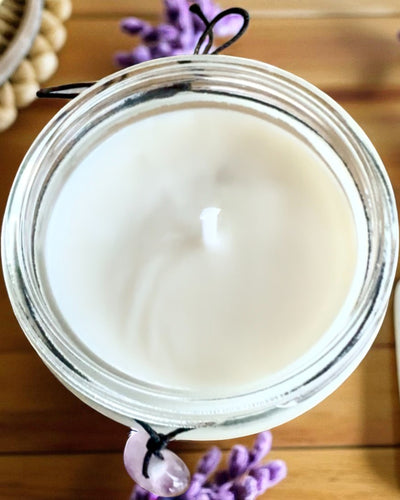 Σόγινο κερί πρόθεσης Αμέθυστος – ηρεμία, αρμονία και καθαρισμός, 250 ml, δυνατότητα εξατομίκευσης για δώρο