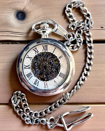 Ασημένιο Αποκλειστικό Μηχανικό Ρολόι Τσέπης σε Ρετρό Στυλ, Αδιάβροχο - Κομψότητα για Κάθε Περίσταση, με Χάραξη